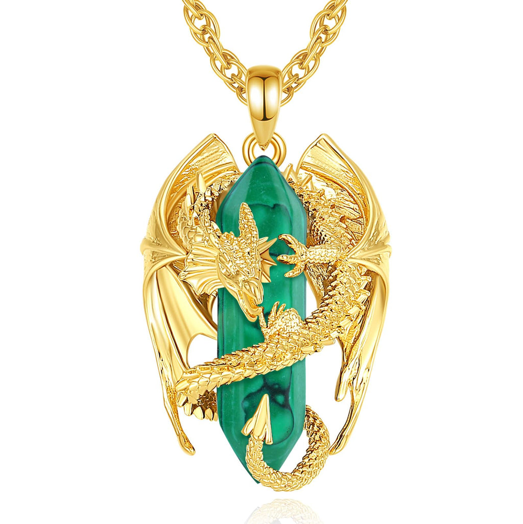 INFUSEU Kristall Drachen Kette, Nordischer Drache Gewickelter Zylinder Edelstein Kristall Anhänger Sechseckiger Heilkristall Anhänger Gothic Naturkristall-Schmuck Geschenk für Männer Frauen