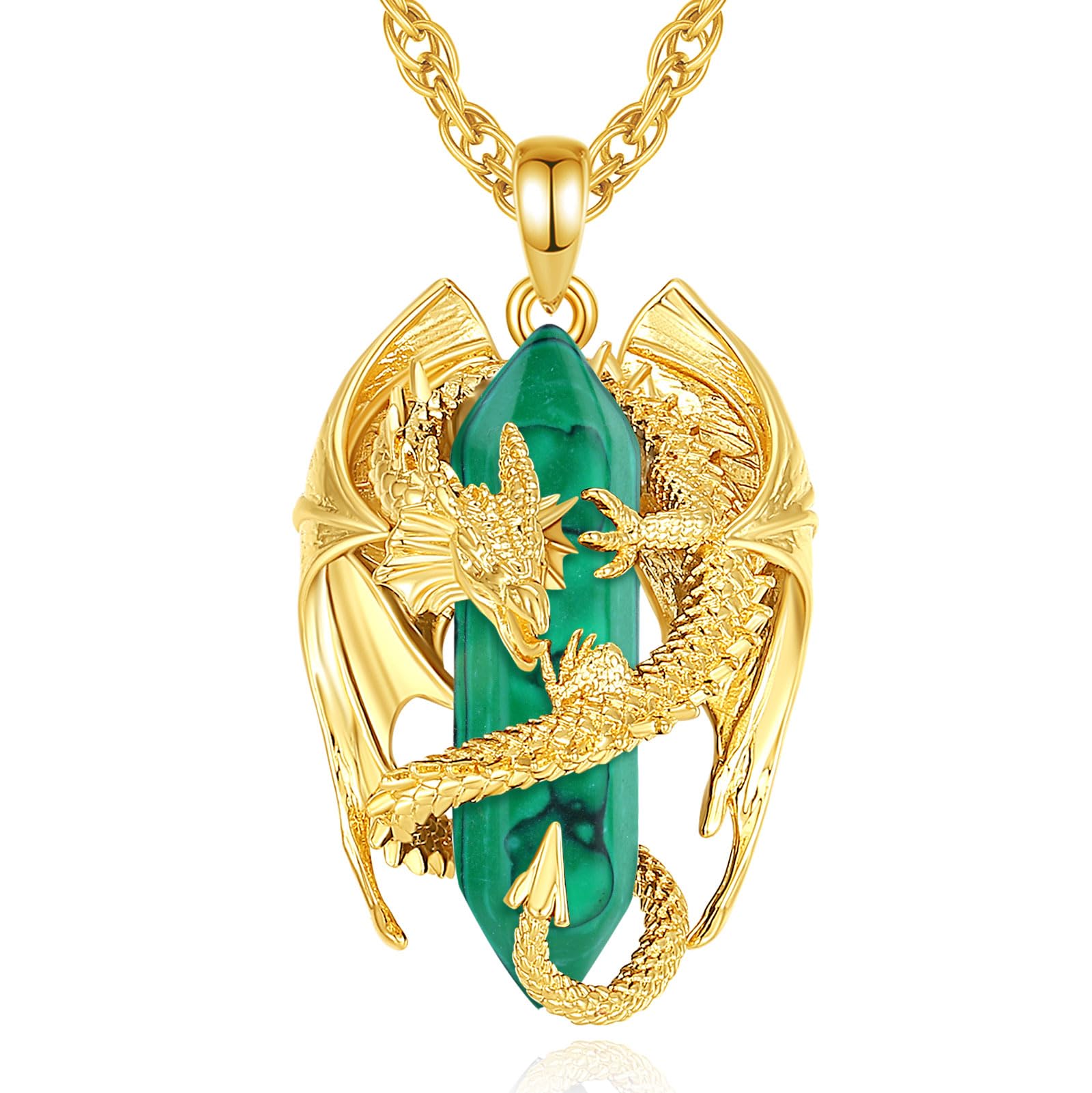 INFUSEU Kristall Drachen Kette, Nordischer Drache Gewickelter Zylinder Edelstein Kristall Anhänger Sechseckiger Heilkristall Anhänger Gothic Naturkristall-Schmuck Geschenk für Männer Frauen