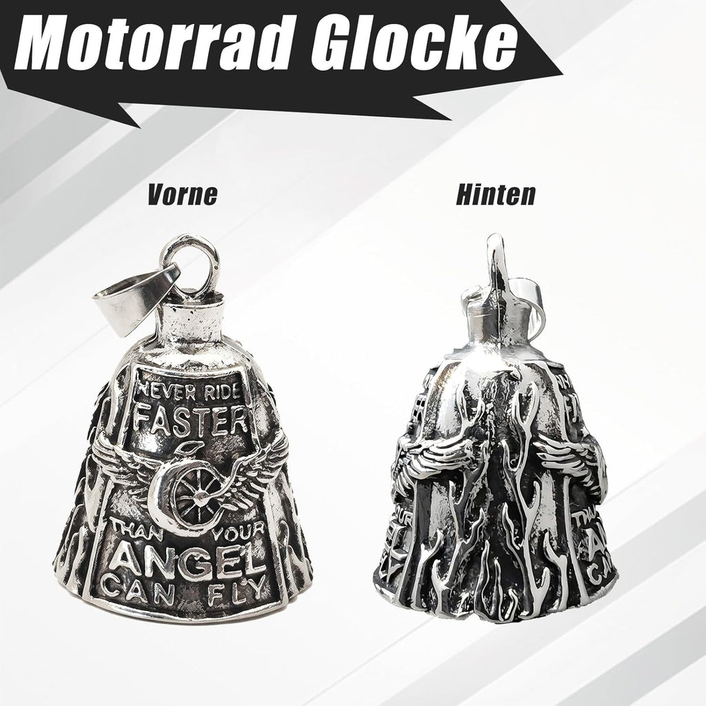 Guardian Bell Biker Bell Reitglocke Motorrad Glöckchen mit Schlüsselanhänger und Ring, Biker Glücksglocke mit Beutel