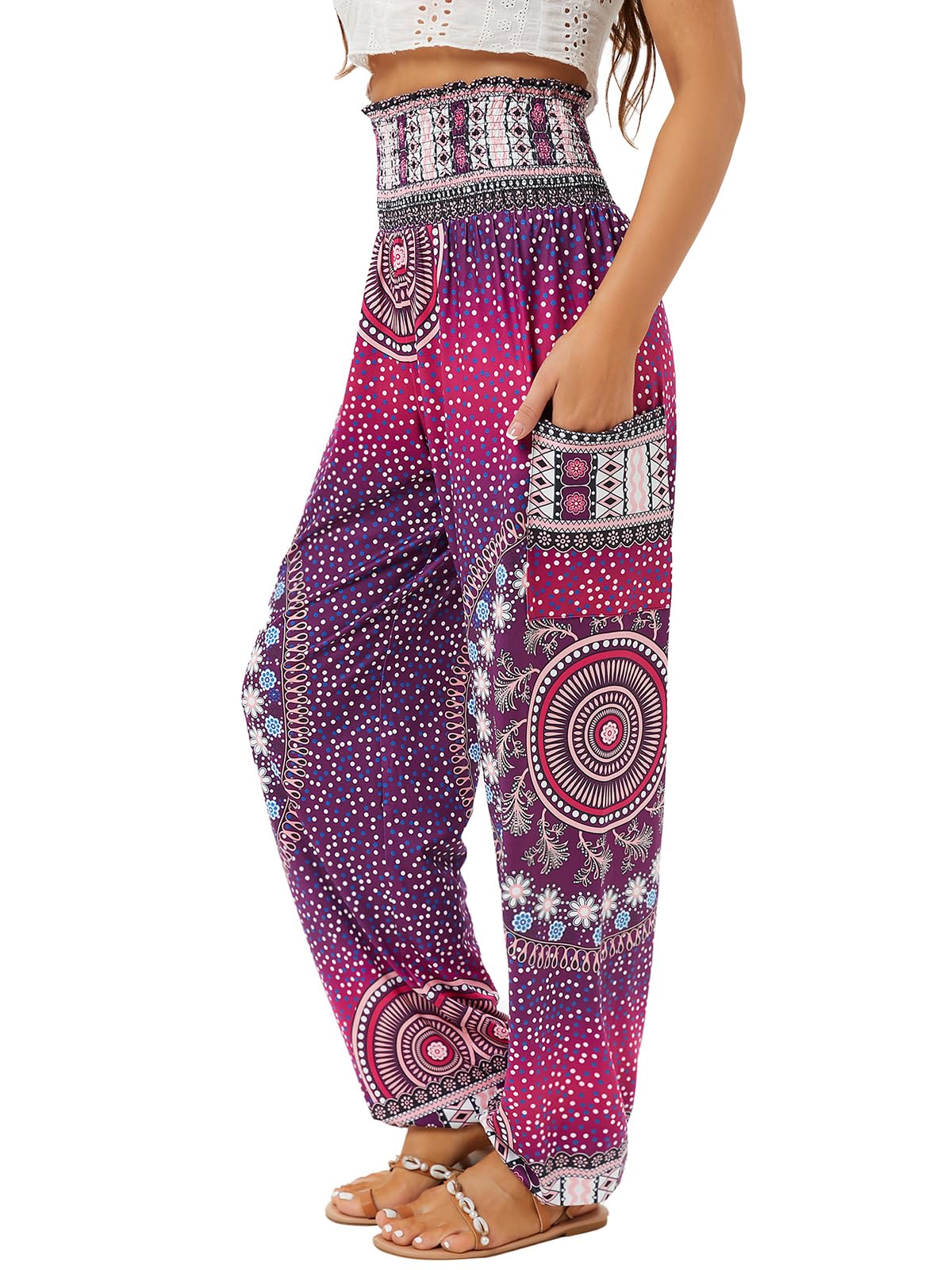 QIANXIZHAN Women's Harem Pants, High Waist Yoga Boho Trousers with Pockets