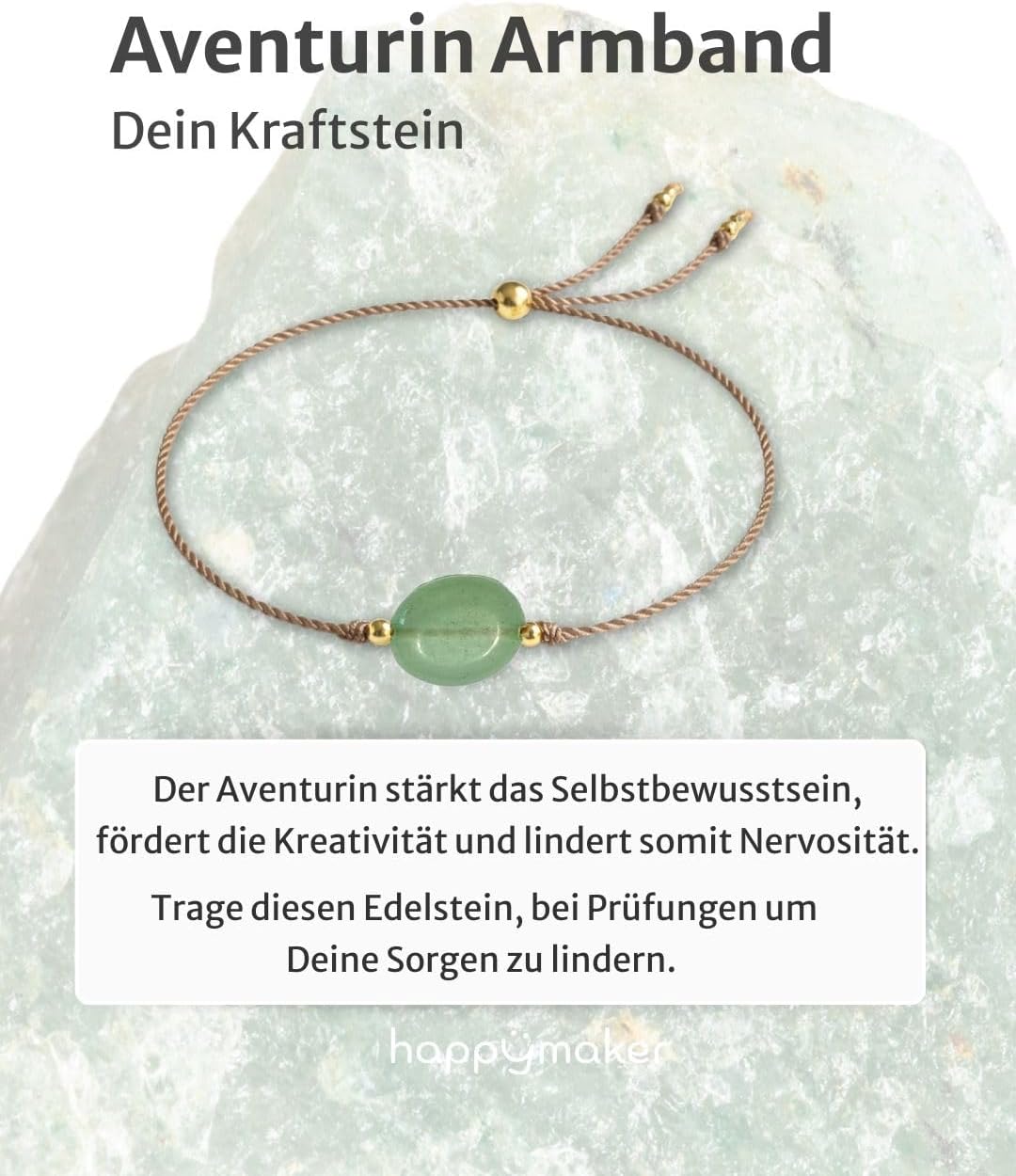happymaker - Edelstein Armband Damen, handgefertigt in Deutschland mit Goldperlen, Geschenkkarte und Geschenkverpackung, Mutmacher Geschenk