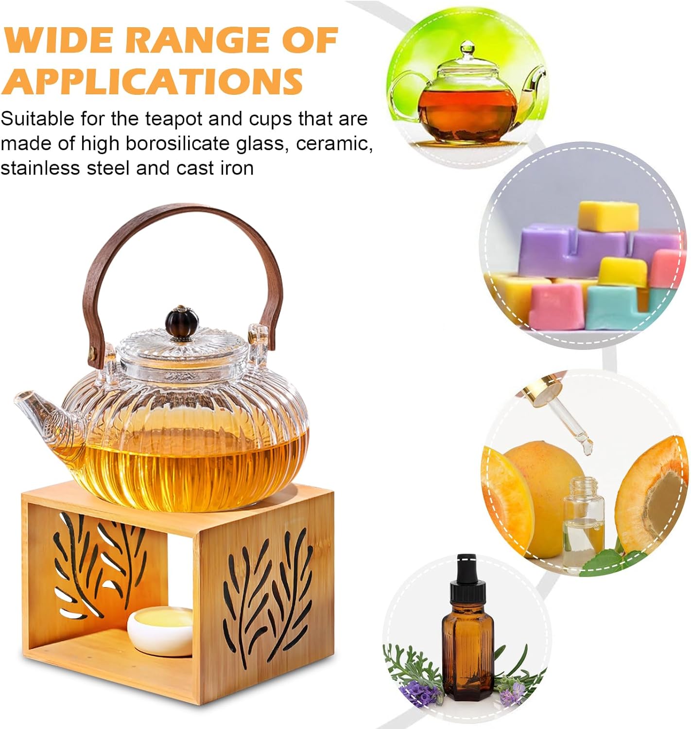 Duftlampe für ätherische Öle, Aromalampe aus Keramik/Bambus, Duftlampe Teelicht mit Teelichthalter, Stövchen für ätherische Öle, Duftlampe Bambus für Zuhause, Dekoration, Yoga, Schlafzimmer