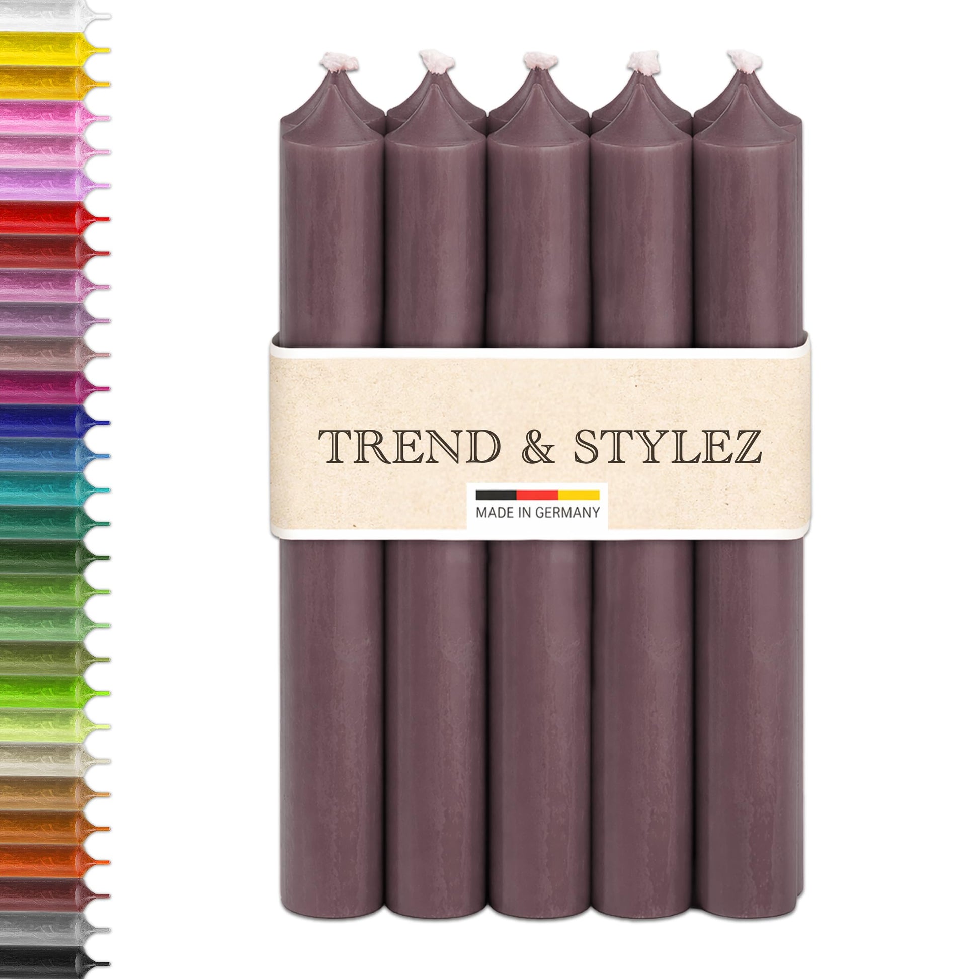 10 Spitzkerzen durchgefärbt (180x22mm) | RAL Stabkerzen mit 8h+ Brenndauer | Ohne Tropfen & Rußen | Tafelkerzen für Leuchter | Made in Germany (Natur)