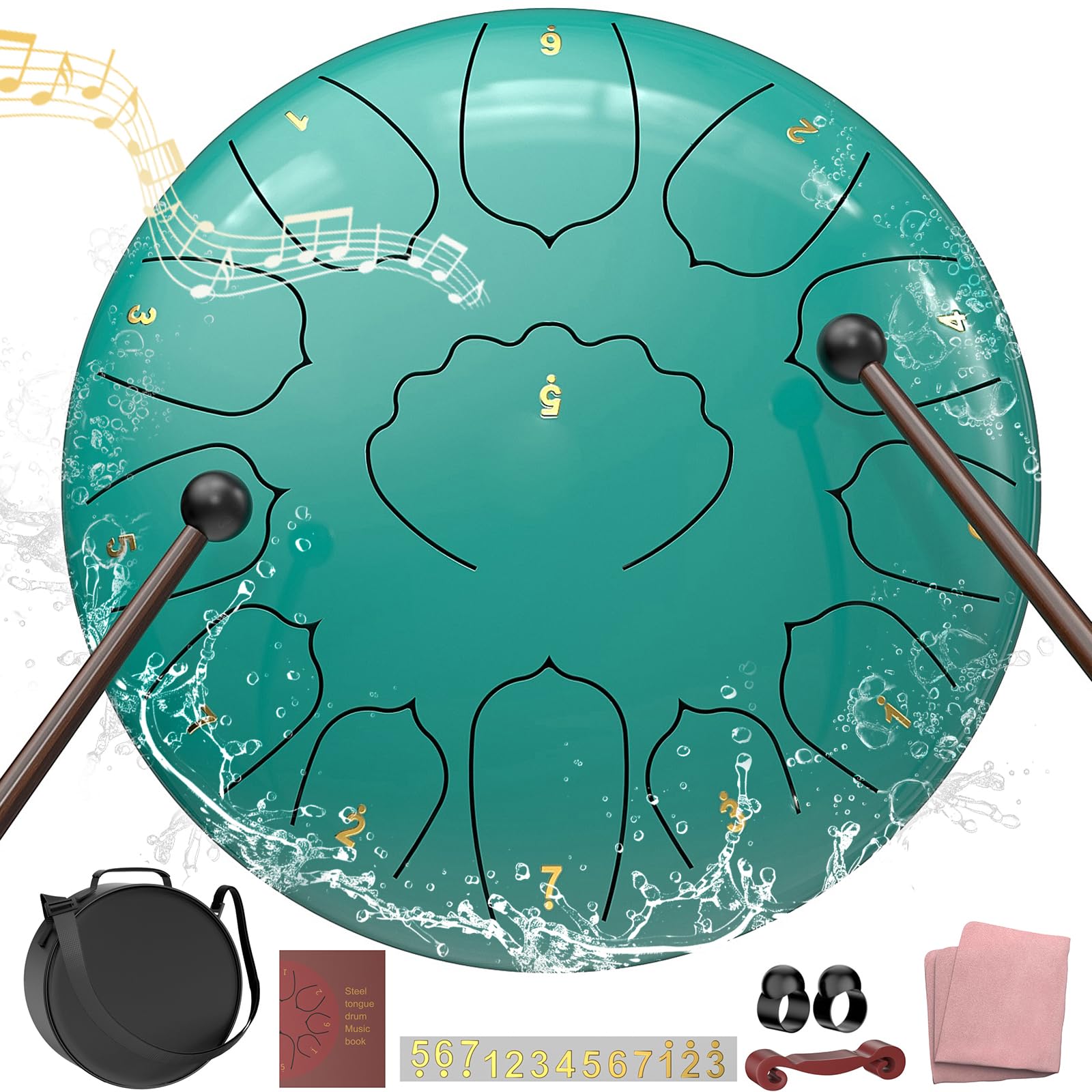 Rain Drum for Outside Garden, 6 Inches 8 Notes Steel Tongue Chakra Drums, Waterproof Meditation Rain Chime, Musical Instruments for Adult Gift with Bag, Music Book, Drum Mallets (Green)