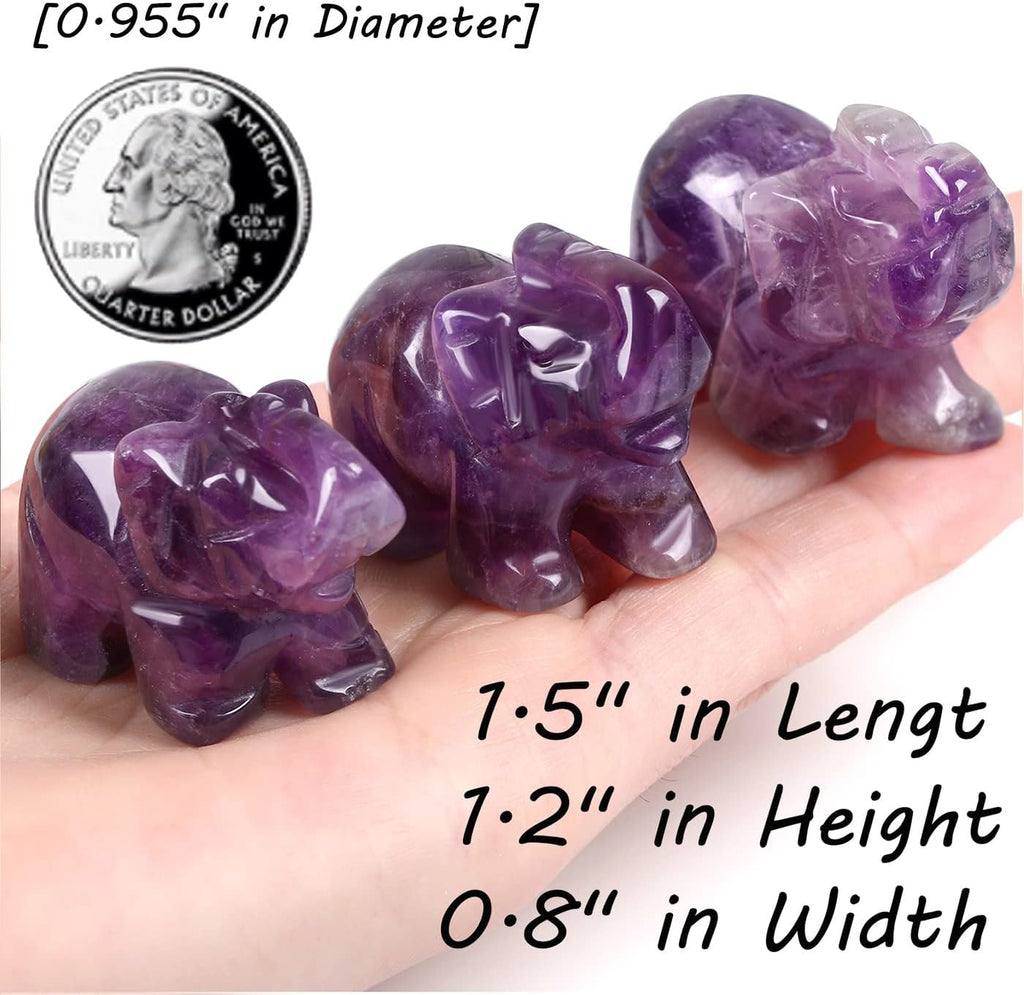 QINJIEJIE Amethyst Elephant Decor Statue Crystals Healing Stones Crystal | Pocket Figurines Cute Ivory Wedding Anniversary Sculpture Gemstones Home Office Desk Purple Decor Elephant Gifts for Women