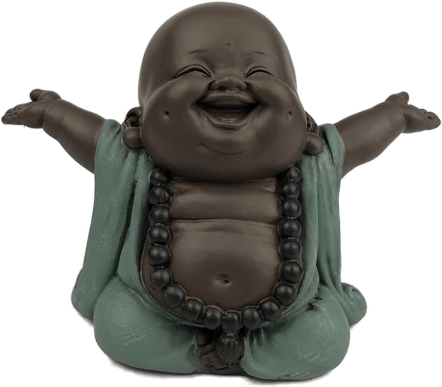 Lachender Buddha Willkommen - Glücksbringer Statue - Zen und Feng Shui Dekoration - für eine entspannende und spirituelle Atmosphäre - Geschenkidee - Breite: 9cm - Farbe: Grün und Braun - Zen'Light