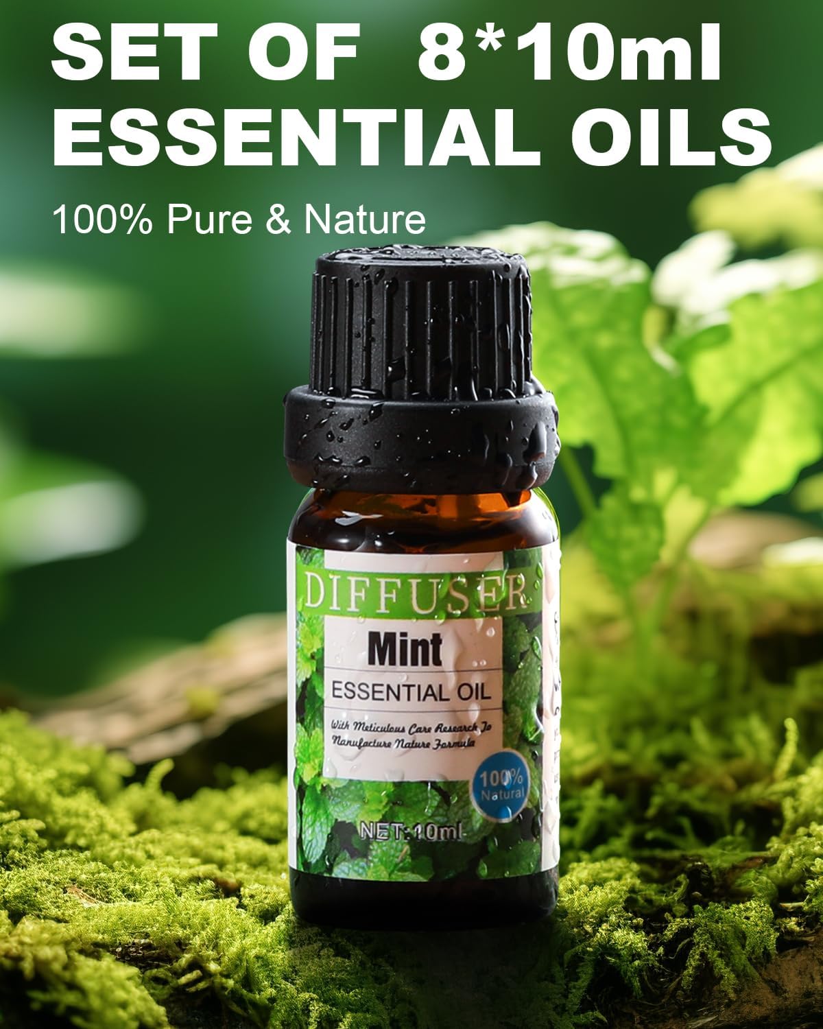 VAAGHANM Aroma Diffuser Diffusoren 500 ml mit 8 ätherischen Ölen, Aromatherapie-Diffusoren, Lufterfrischer, Luftbefeuchter mit Fernbedienung, 4 Timer für Schlafzimmer, Braun