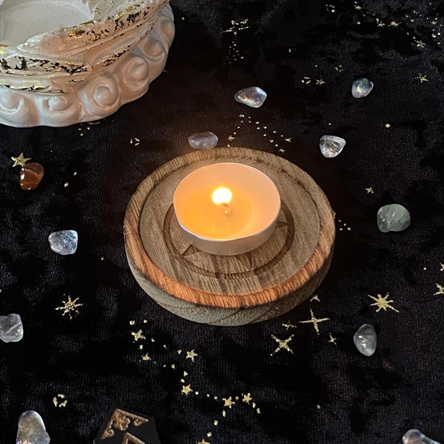 Pentacle Altar Plate - Witch Altar Bowl | Handmade Wooden Pentagram | Vintage Decor Jewellery Tray | Star Candle Holder | Wooden Bowl Pentagram | Altar Vintage Holder for Home Decor, Wedding