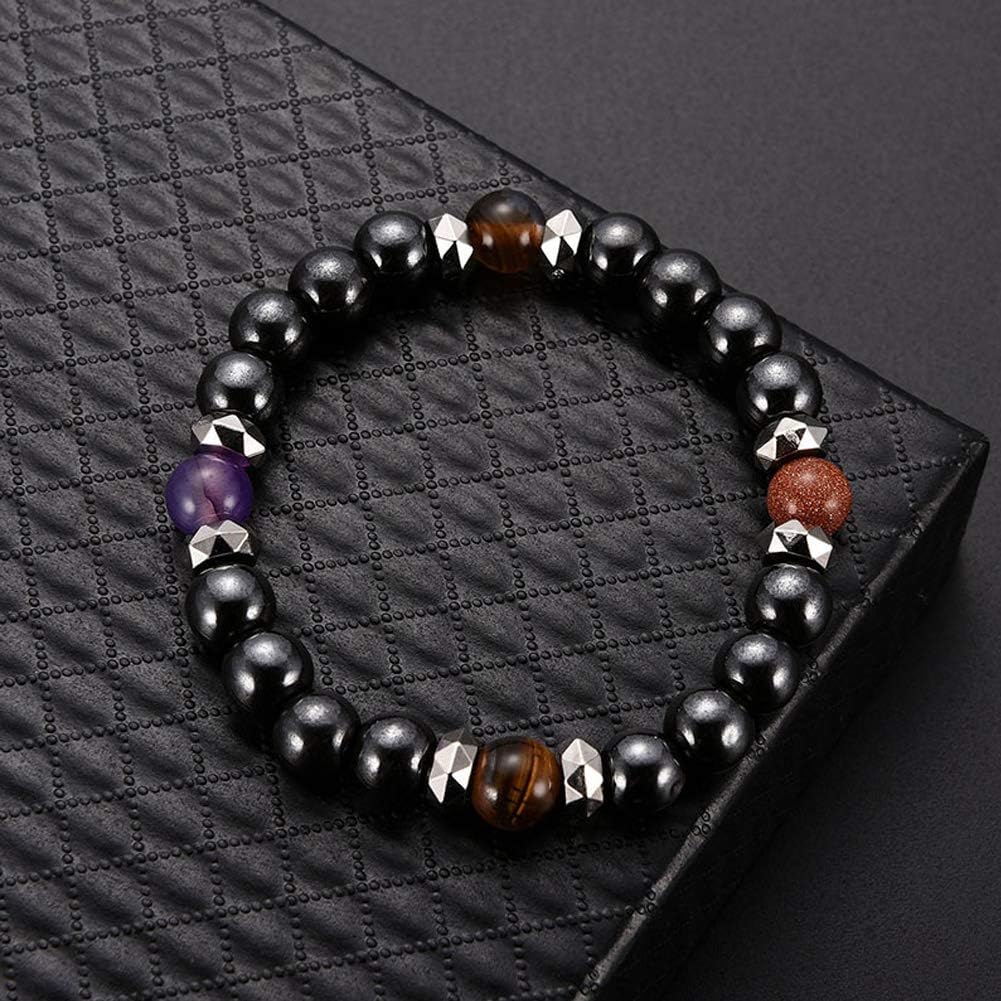 Mysika Bestt Magnetic Bracelet - Unisex Hematite Therapy Stone Round Beads Stretch Bangle for Weight Loss Weight Loss Anti-Fatigue Jewellery, Stone, Agate