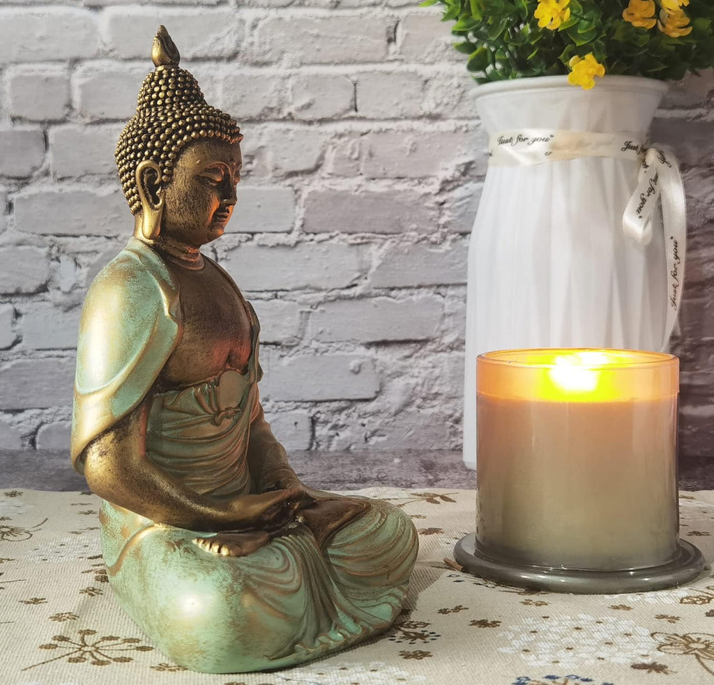 7.5" Gold Buddha Statue for Home Decor - Serene Meditation Decor, Zen-Inspired Buddha Sculpture with Blessing Services Included