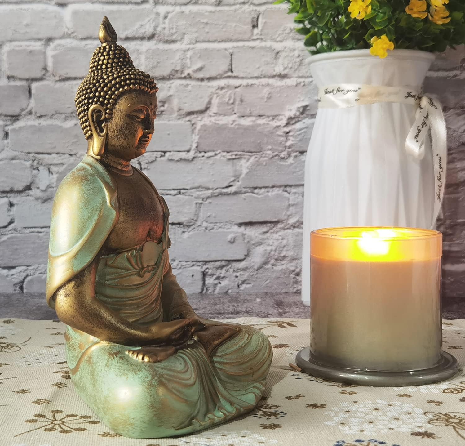7.5" Gold Buddha Statue for Home Decor - Serene Meditation Decor, Zen-Inspired Buddha Sculpture with Blessing Services Included