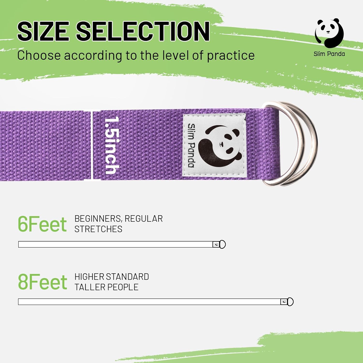 Slim Panda Yogagurt aus Baumwolle - Praktisches Zubehör für Dehnen und Fitness, Band Mit Schiebeschnalle aus Metall für Anfänger & Fortgeschrittene, Mehrere Farben (180/250cm)
