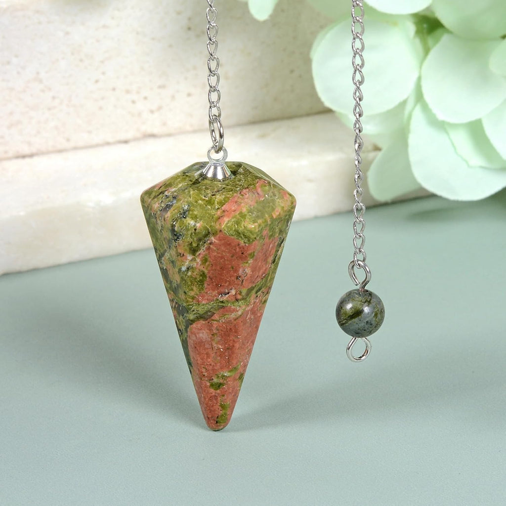 Unakite Point Crystal Pendulum Healing Dowsing Energy Balancing Chakra Divination for Meditation 37mm
