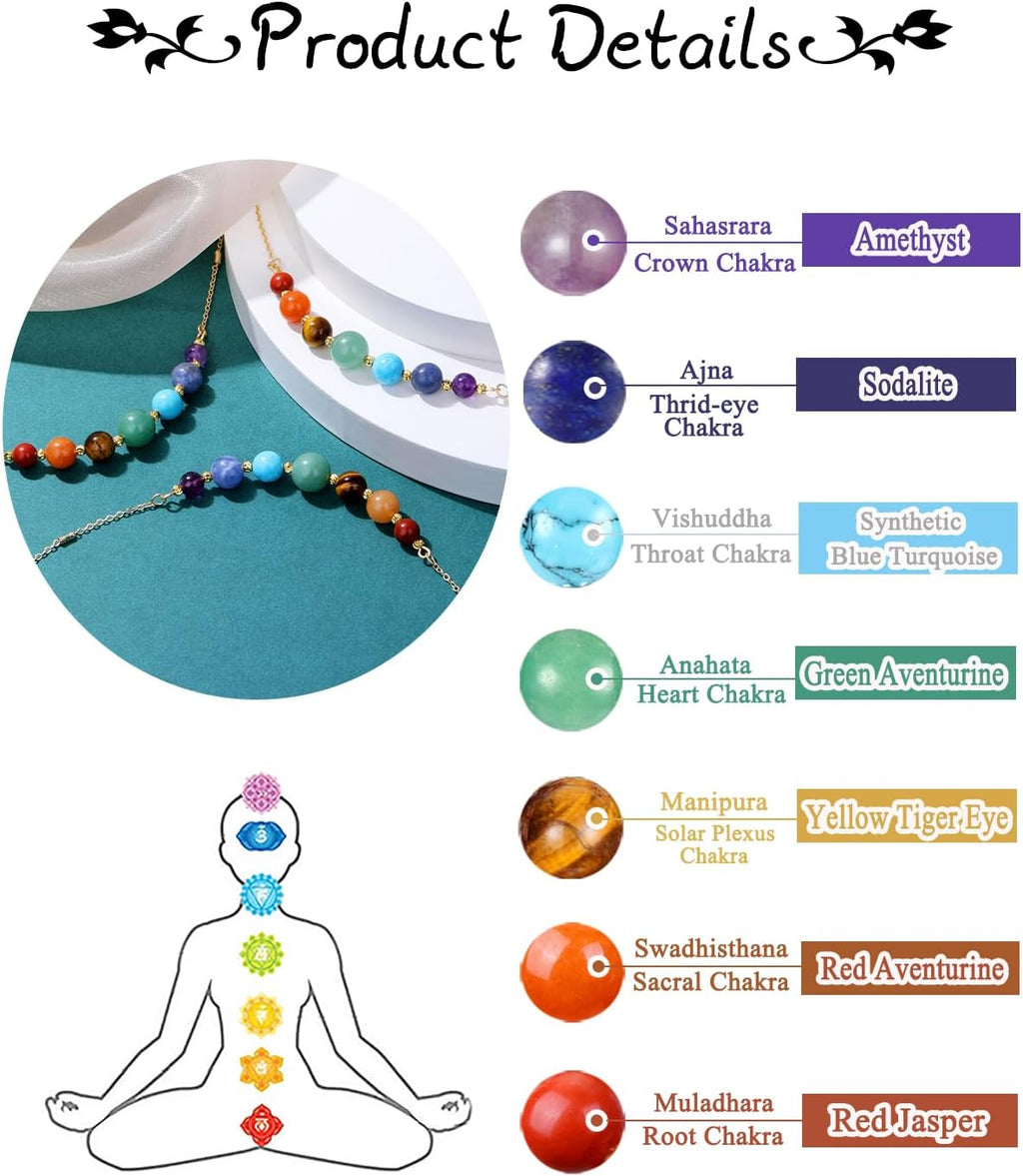 GEHECRST Edelstein 7 Chakra Heilsteine Kette Kristall Halskette mit Einstellbar Kette Glückskette Reiki Healing Talisman spirituelle Geschenke