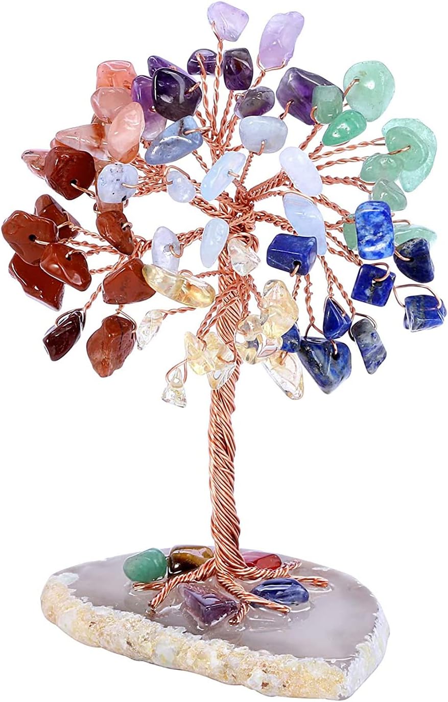 GEFIRE Tree of Life Crystal, 9-10 cm Healing Crystals Money Tree, Natural Crystal Stones For Chakra Reiki Gift Home Office Table Decoration Gift Ornament Sculpture (Seven Colours)