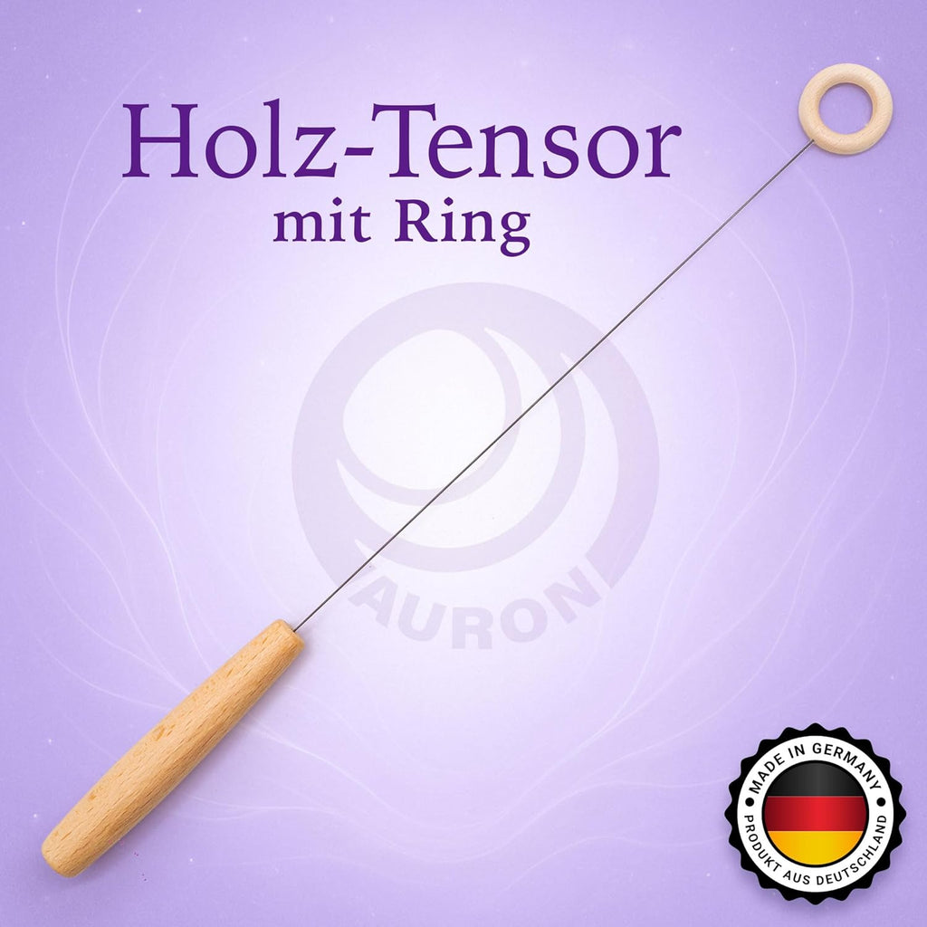 AURON Tensor Einhandrute Holzgriff mit Holzring, robust und sensibel, 43cm, 29g, inkl Transportrolle und Anleitung, Handgefertigt in Deutschland
