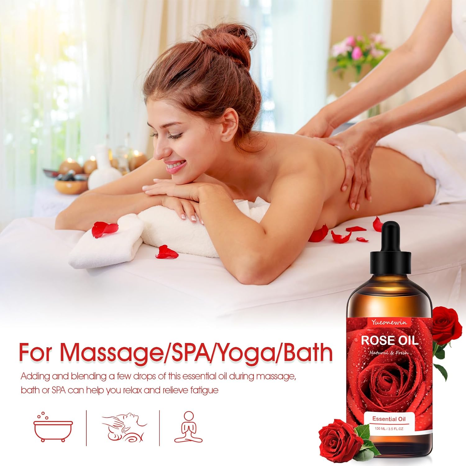 Rose Oil 100 ml, Pure Rose Essential Oils for Diffuser, Rose Oil Essential Oil Aromatherapy Fragrance Oil for Massage, DIY, Soap, Candle Making, Bath Relaxation, Gifts for Women Christmas