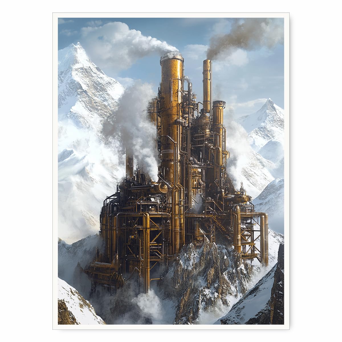 Steampunk Airship Canvas Wall Art Vintage Cityscape Illustration with Metallic Airship and Ornate Buildings Fantasy Sci-Fi Print for Office Lounge Studio Posters 11x14in Unframed