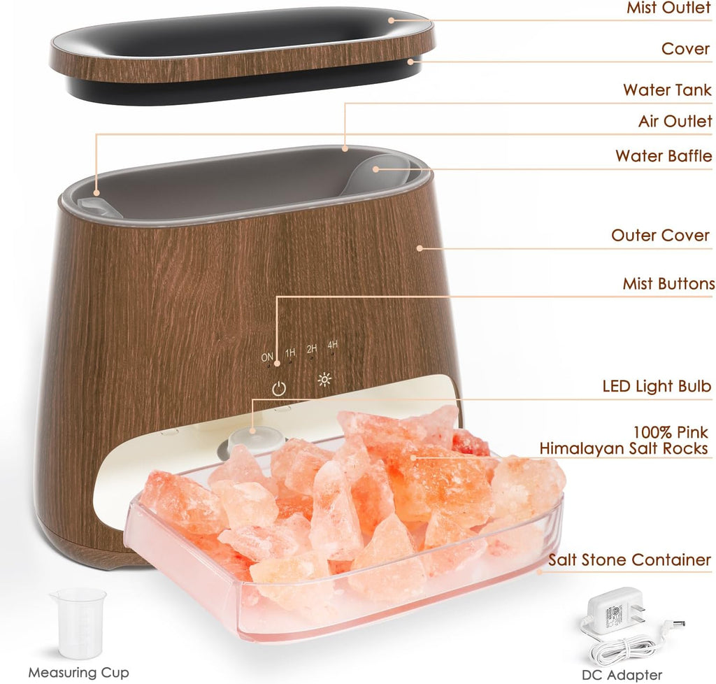 SALKING 2-in-1 Himalayan Salt Lamp Diffuser, Cool Mist Humidifier, Aromatherapy & Himalayan Salt Therapy, 100% Pure Himalayan Salt, Ultrasonic Essential Oil Diffuser with Ambient Glow, 150ml (Dark)