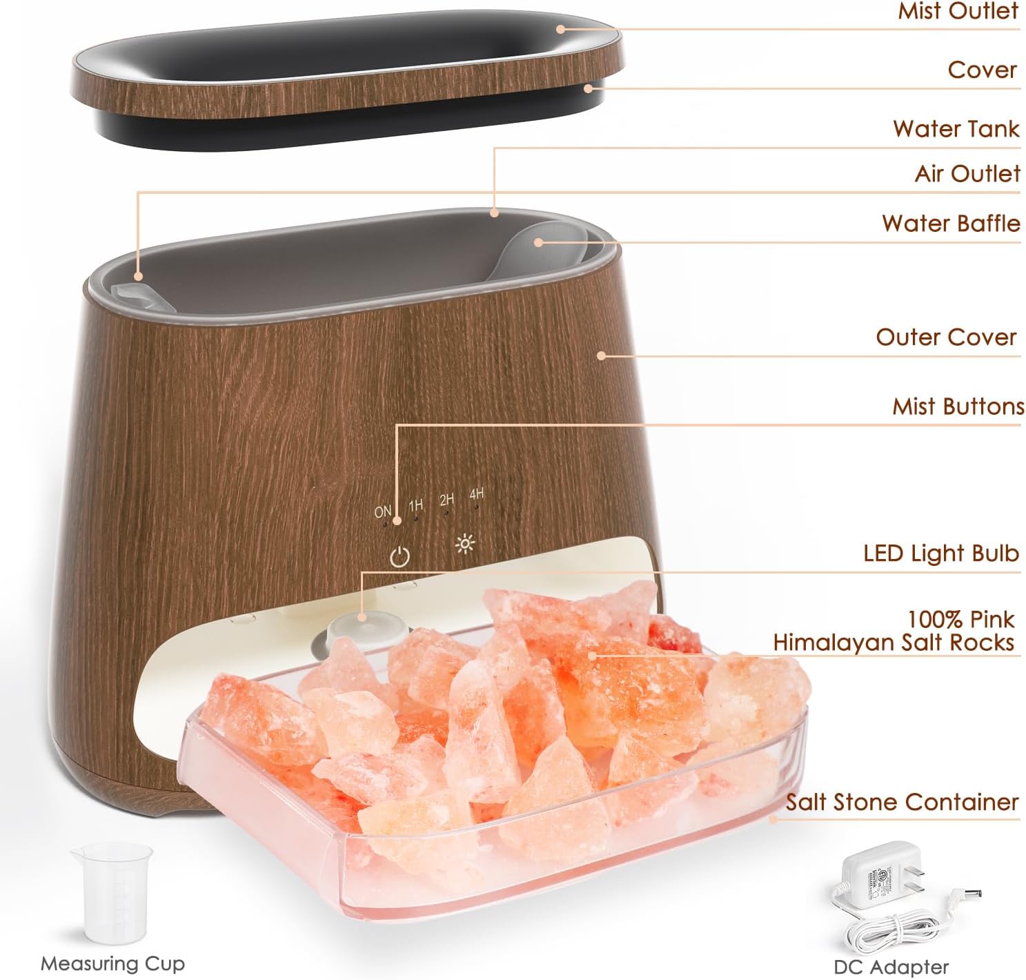 SALKING 2-in-1 Himalayan Salt Lamp Diffuser, Cool Mist Humidifier, Aromatherapy & Himalayan Salt Therapy, 100% Pure Himalayan Salt, Ultrasonic Essential Oil Diffuser with Ambient Glow, 150ml (Dark)