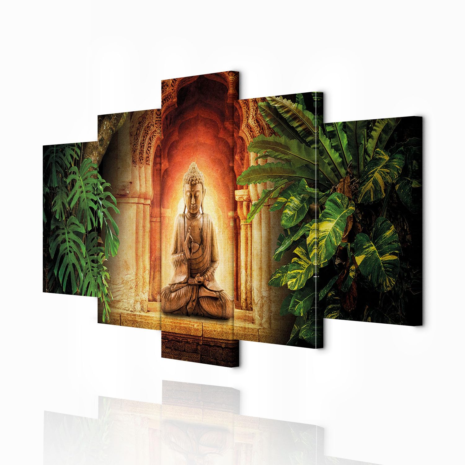 decomonkey Bilder Buddha 200x100 cm 5 Teilig Wandbild Groß Leinwandbild XXL Deko Wohnzimmer Schlafzimmer Wanddeko Pictures For Wall Poster Wall Painting Zen Orient