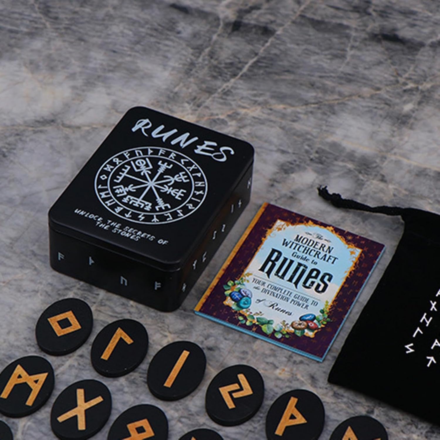 Fabixoin Witch Runes Set | Altar Divination Tools with Manual and Storage Bag, 25 Pieces Wooden Runes for Meditation, Spirituality, Entertainment, Witch Home Decoration