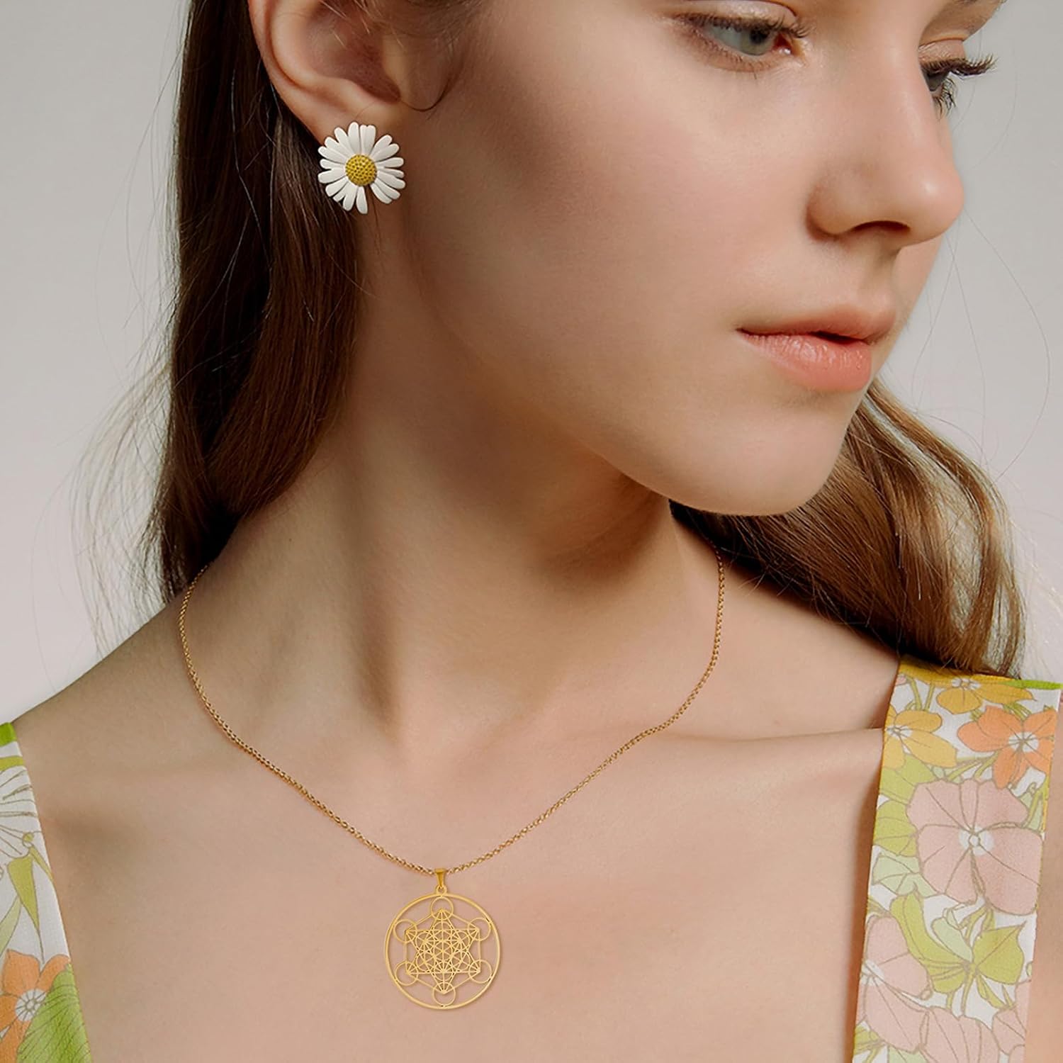 TEAMER Metatron Cube Necklace Sacred Geometry Pendant Seal of the Archangel Angel Necklace Stainless Steel Jewellery