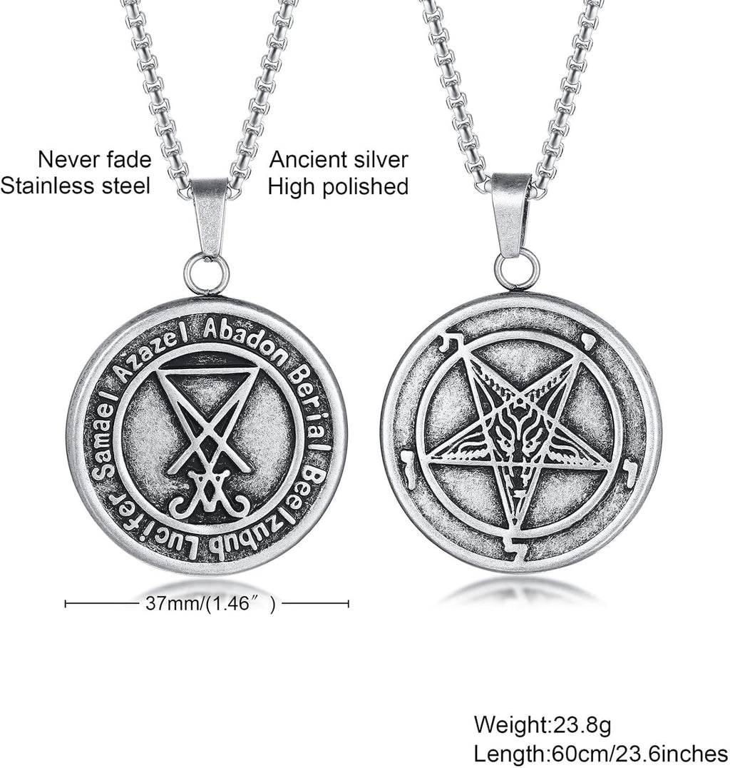 Herren Satanische Halskette : Edelstahl Satan Ziege Halsketten Zeichen von Luzifer Anhänger Umgekehrte Kreuz Anhänger Ziege Kopf Anhänger Leviathan Kreuz Symbol Anhänger Halloween Weihnachten Geschenk