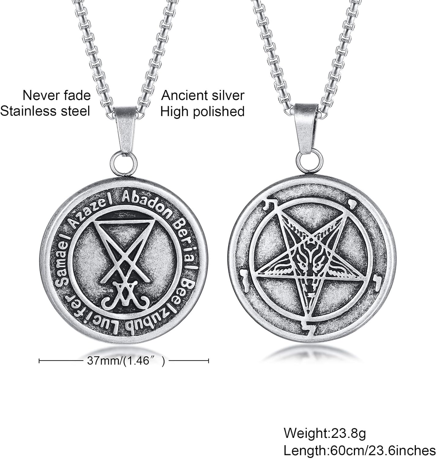 Herren Satanische Halskette : Edelstahl Satan Ziege Halsketten Zeichen von Luzifer Anhänger Umgekehrte Kreuz Anhänger Ziege Kopf Anhänger Leviathan Kreuz Symbol Anhänger Halloween Weihnachten Geschenk