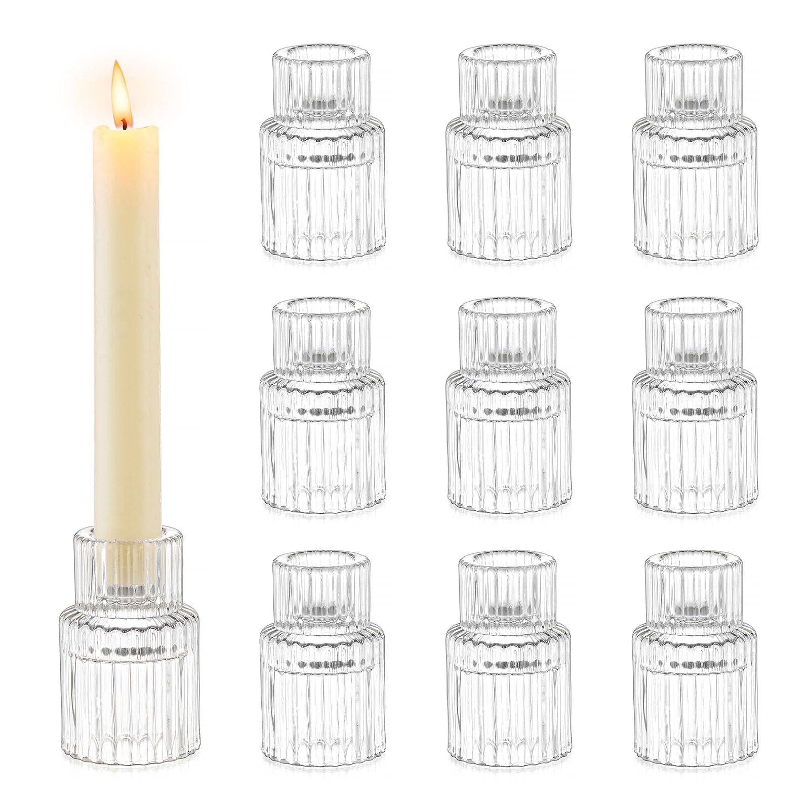 Romadedi Glass Candle Holder for Taper Candles - Set of 20 Small Taper Candle Holders Wedding Table Decoration for Taper Candle Dining Table Party Christmas Advent Living Room Vintage Decoration