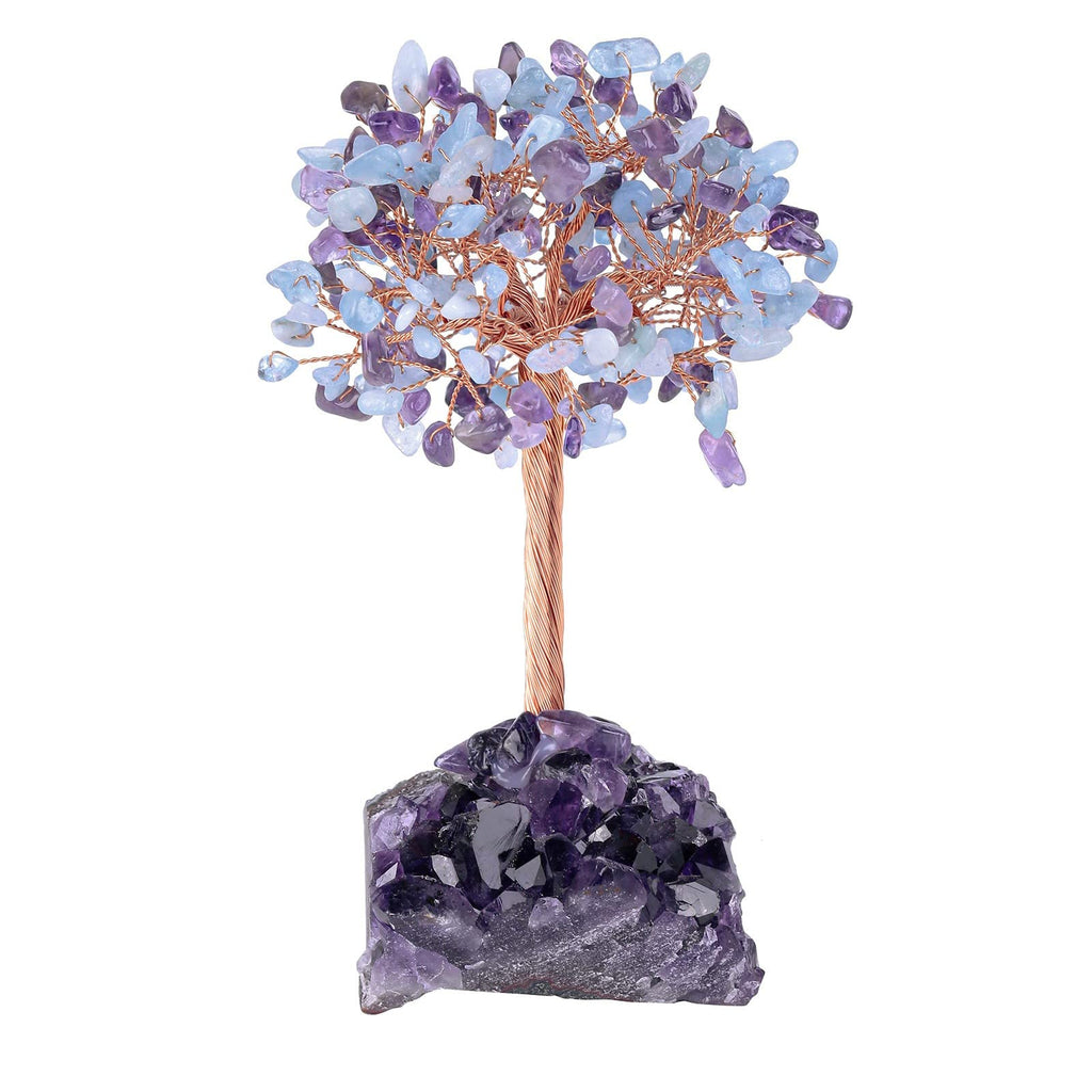 KYEYGWO Amethyst & Citrine Reiki Heilung Kristallbaum auf Natürlichen Amethyst Drusensegment Rohstück Base, Stein Geldbaum Feng Shui Bonsai Baum Figuren Ornament Haus Deko für Glück, Reichtum