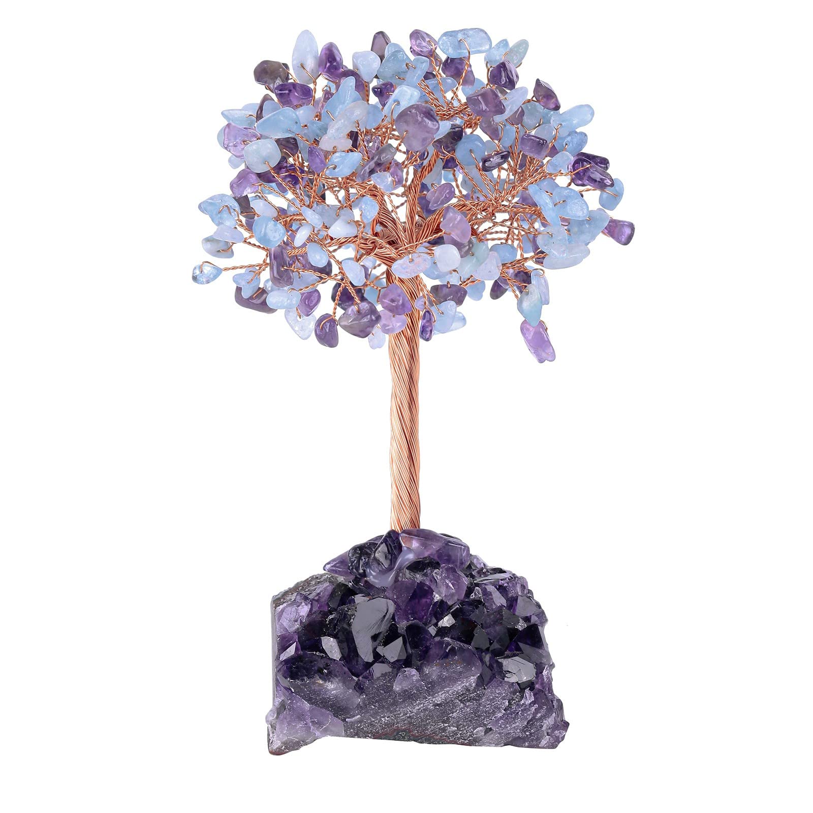 KYEYGWO Amethyst & Citrine Reiki Heilung Kristallbaum auf Natürlichen Amethyst Drusensegment Rohstück Base, Stein Geldbaum Feng Shui Bonsai Baum Figuren Ornament Haus Deko für Glück, Reichtum