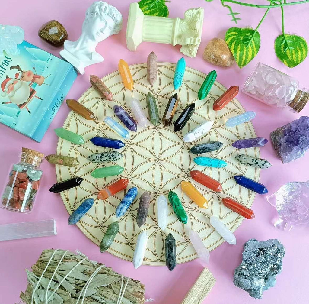 QINJIEJIE 20 Stück Edelsteine Sechseckige Kristalle Heilsteine Set Reiki Stein Amethyst Tigerauge Rosenquarz Heilende Kristall Edelstein Esoterik Geschenke Chakra Steine Spirituelle Deko