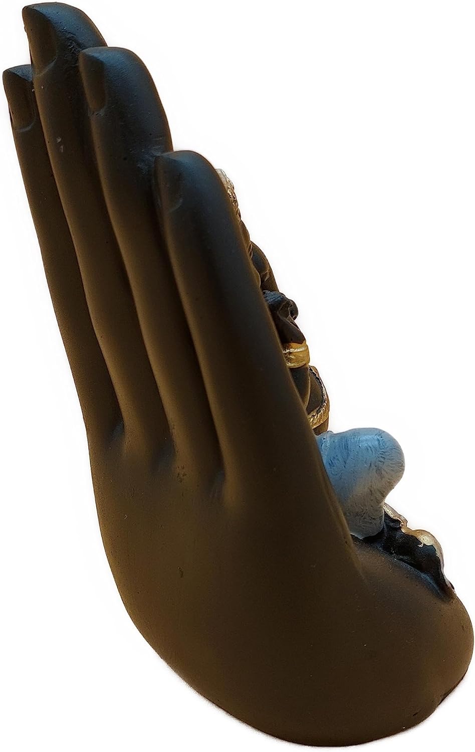 Hand Palm Glücksgott Ganesha Statue Marmor Harz schwarz Gold 17x9,5x6,5 cm | Dekoration Spiritualität Glück Harmonie