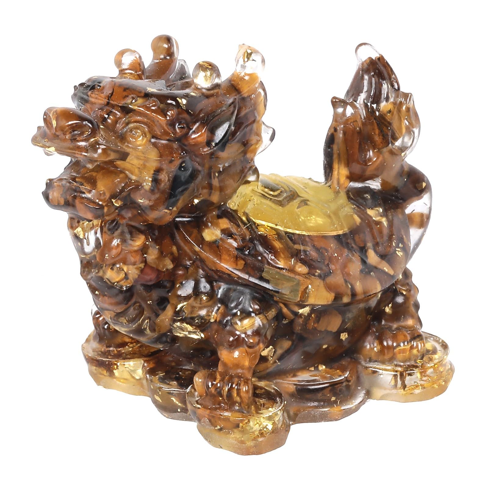 KYEYGWO Aquamarine Kristall Drachen-Schildkröte Figur Deko, Harz Chinesischer Drache Stein Statue Reichtum Goldmünze Skulptur Feng Shui Wohlstand Ornament Glück Sammlerfigur für Haus Büro
