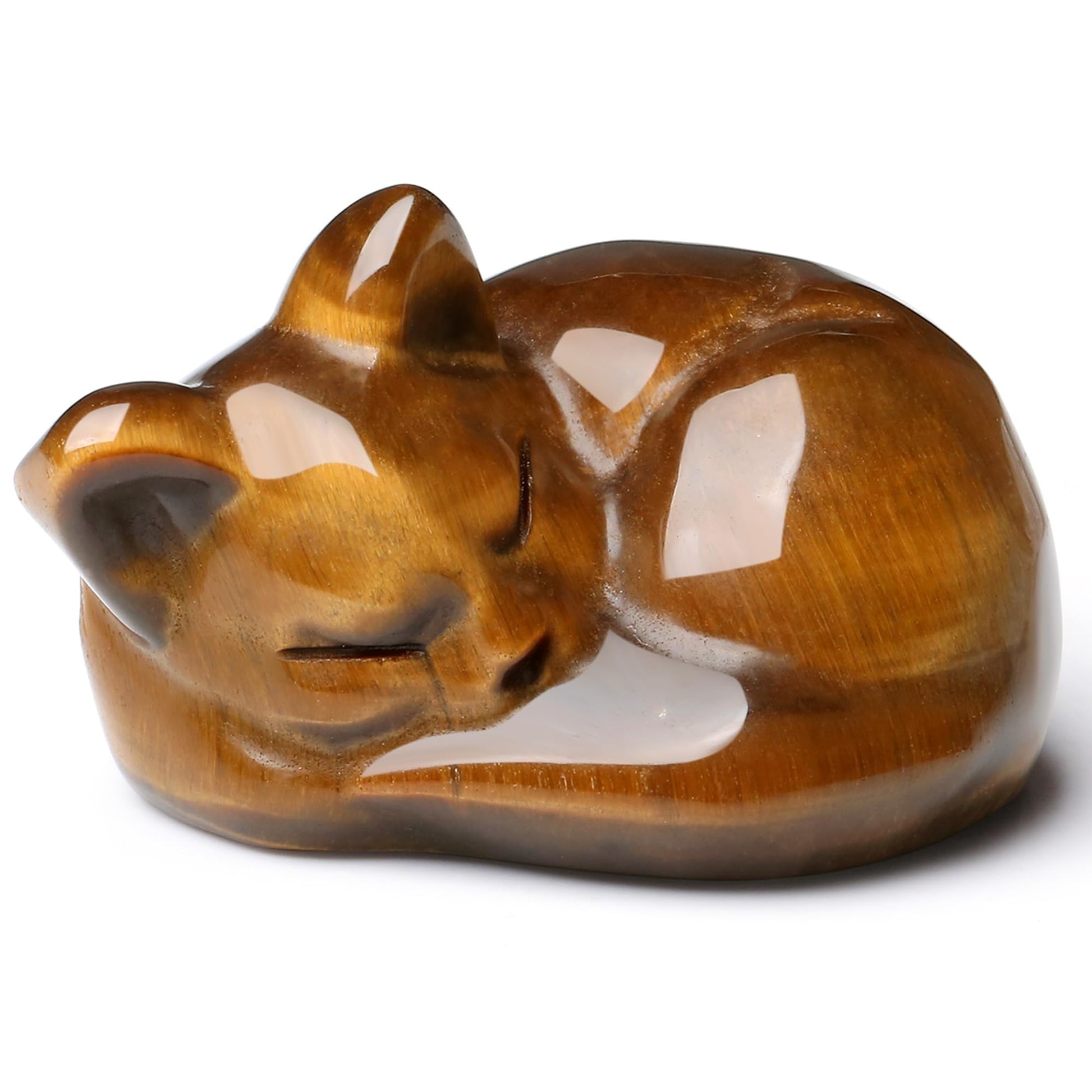 QINJIEJIE Dalmatian Jasper Cat Crystals Figurine Sleeping Cat Figure Statue Gemstones Sculpture Lucky Kitten Cute Decoration Men Women