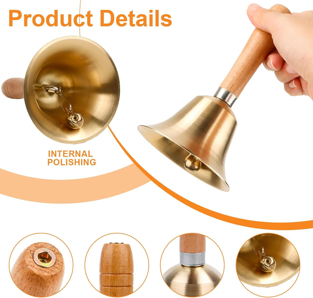 Super Laute Handglocke, Metall Glocken mit Holzgriff, Massivmessing Rufglocke für ältere Menschen zu Hause, Hochzeit, Tiertraining, Büro, Abendessen, Meditation, Musikunterricht und Service