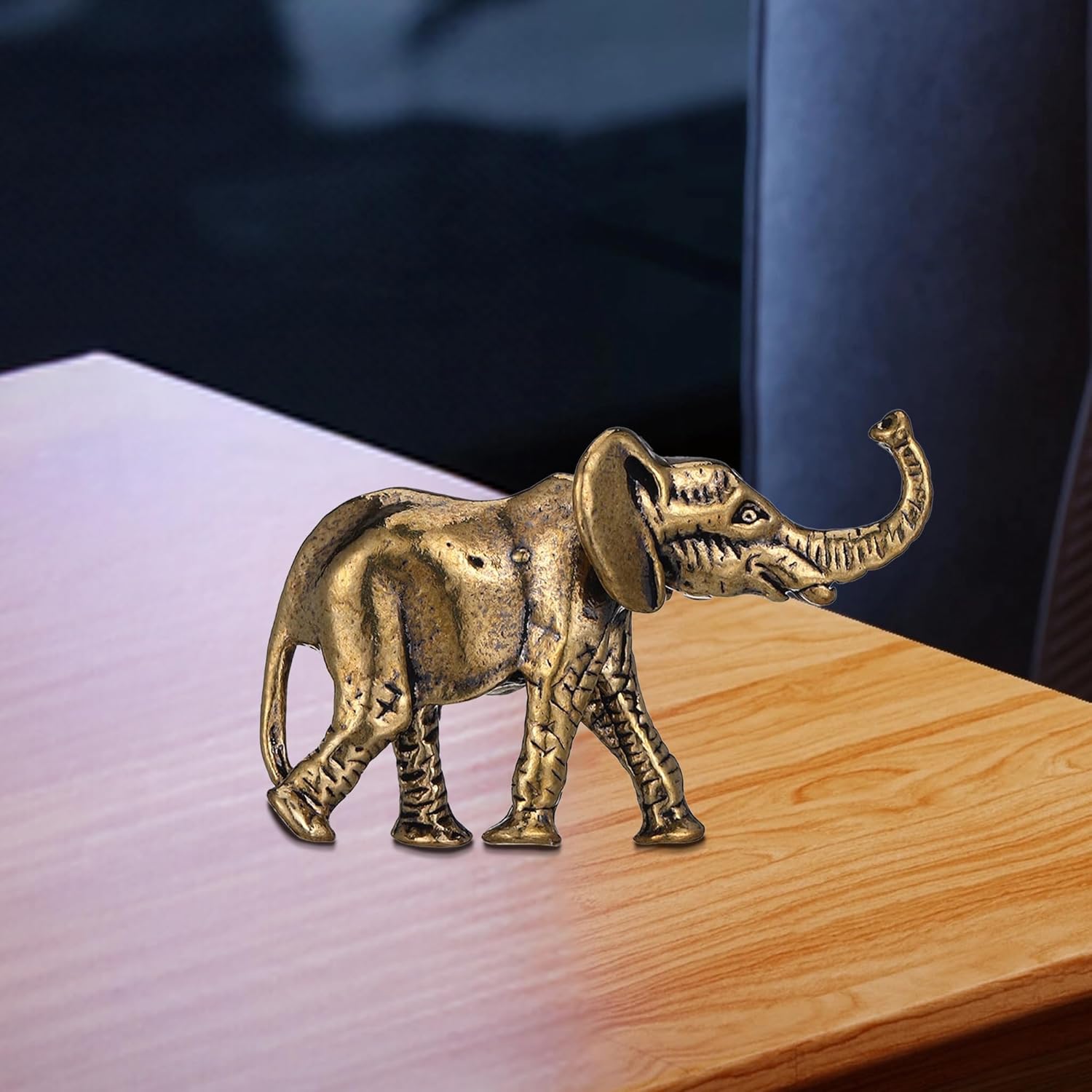 Vintage Messing Elefant – Ganesha Figur als Glücksbringer und Feng Shui Miniatur-Elefantenstatue, Dekorative Tierfigur aus Metall für Wohnzimmer, Büro Tischdeko & Chinesische Wohnkultur