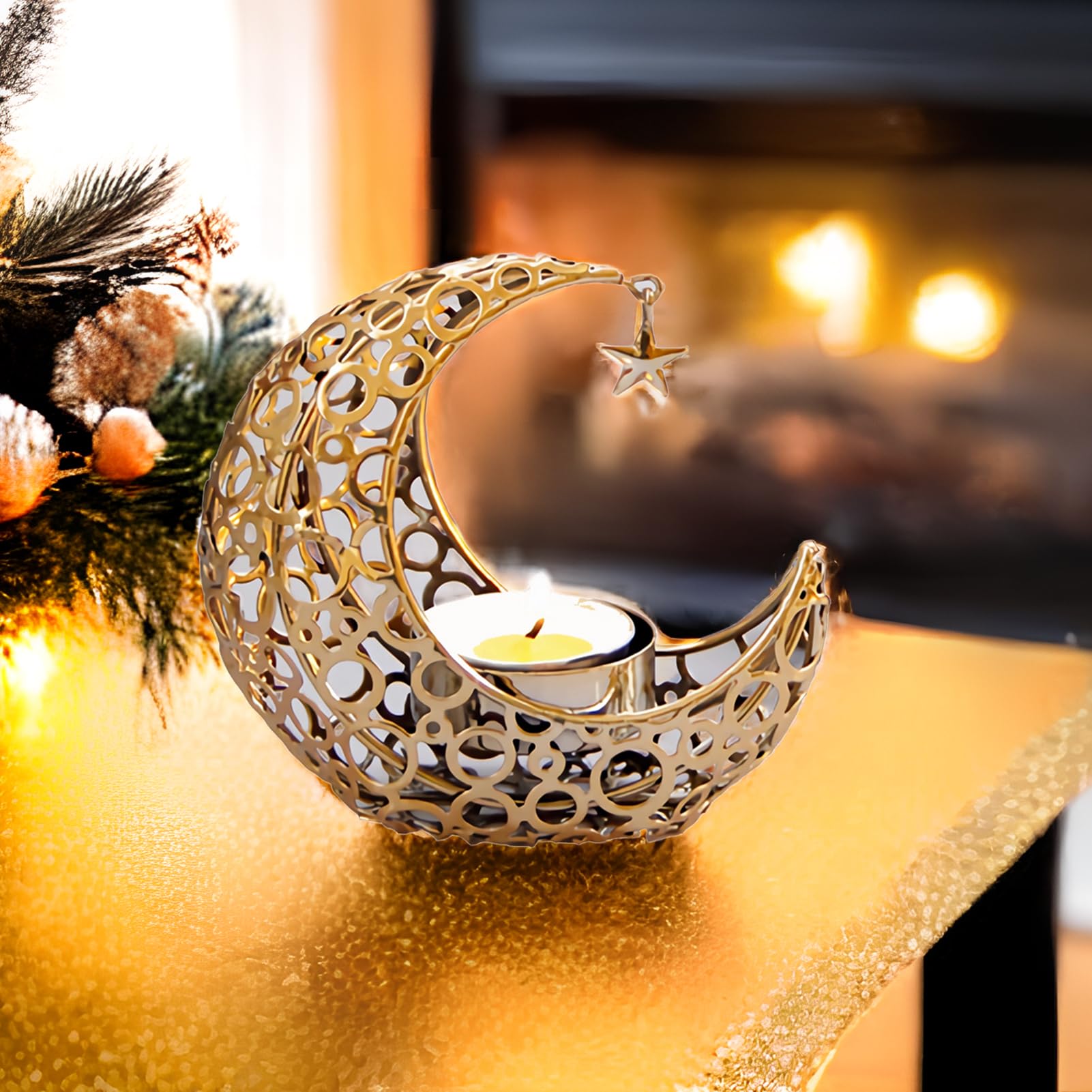 Teelichthalter Moon Kerzenständer Schwarz Windlicht Laterne Tischdeko Wohnzimmer Deko modern Kerzen Deko Kerzenhalter Weihnachten, Grillparty, Valentinstag, Muttertag Ramadan Dekoration