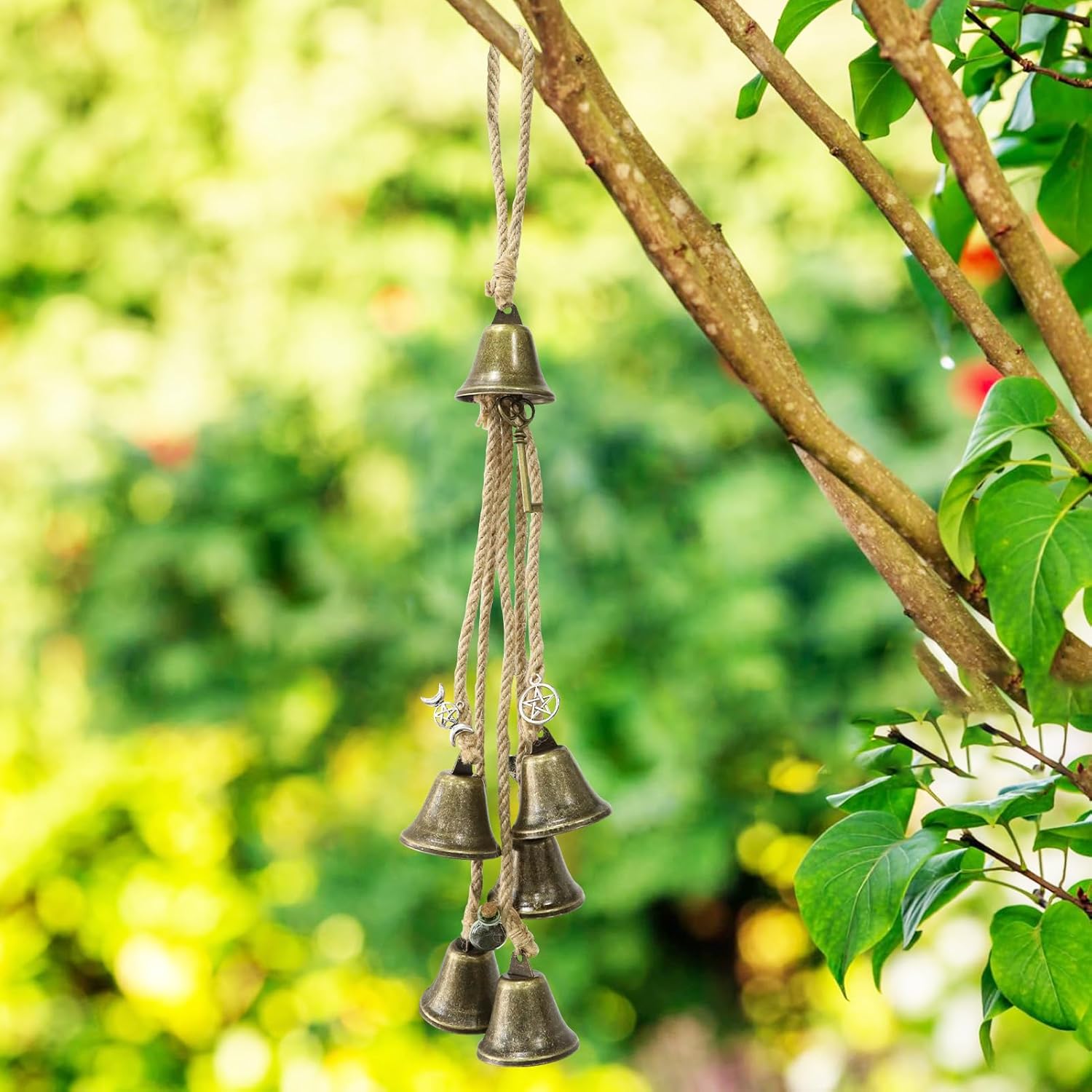 Witch Bells Wind Chime, Door Guard Charm, Boho Decoration for Garden, Altar, Porch - Negative Energy Extinguishing, Blessing Bell, 6 Bells (48 mm)