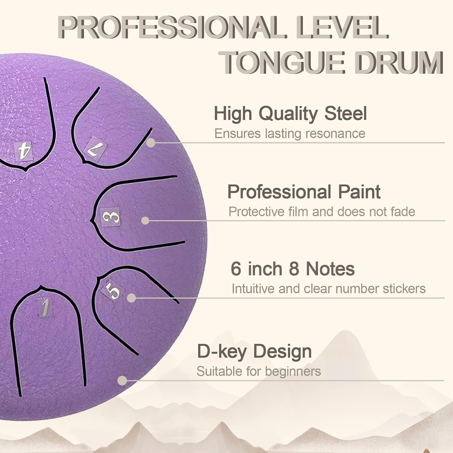TUOKING Steel Tongue Drum 6 Inch 8 Notes D Major Rain Drum for Outside