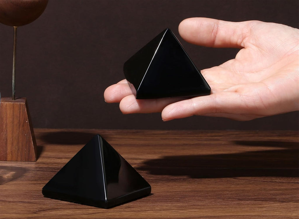 YATOJUZI 2" Black Obsidian Crystal Pyramid Natural Crystals and Healing Stones Black Obsidian Pyramids Black Gemstones for Meditation Reiki Energy Balancing Good Luck Gifts 1PCS