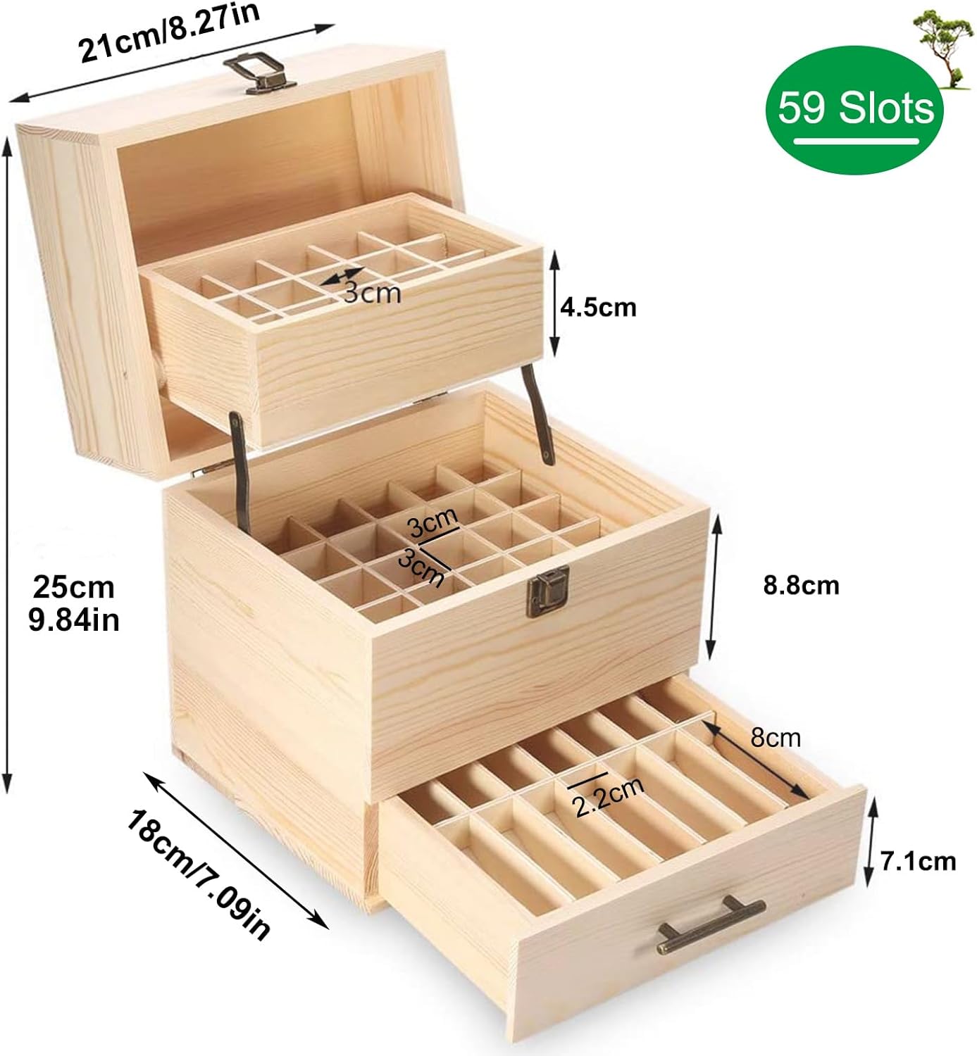 Aufbewahrungsbox für ätherische Öle aus Holz für ätherische Öle, Ständer, Halter für 15-ml-Flaschen, Nagellack-Sammlung. (59-Steckplatz)