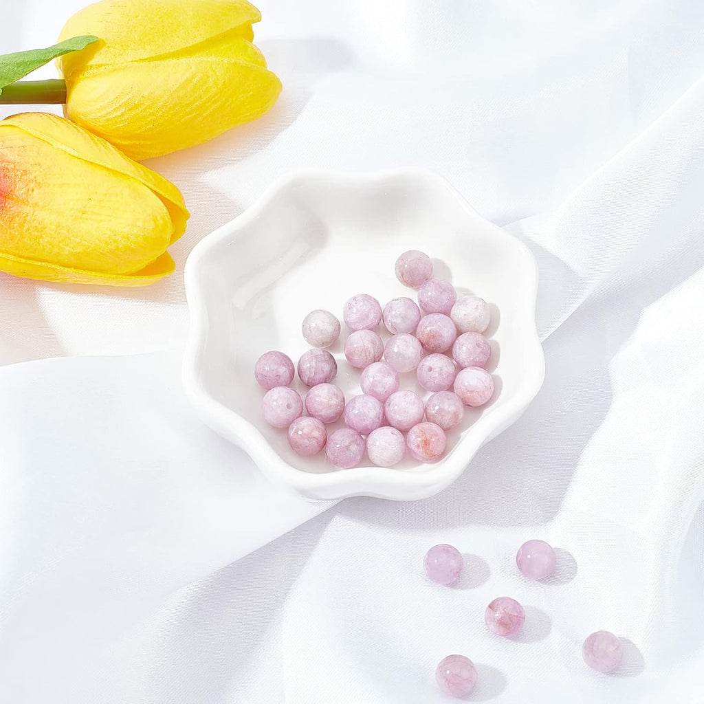 NBEADS Gemstone Beads Kunzite Beads Grade AB Round Natural Beads for Jewellery Making 1 Strand of 49 Pieces 8 mm