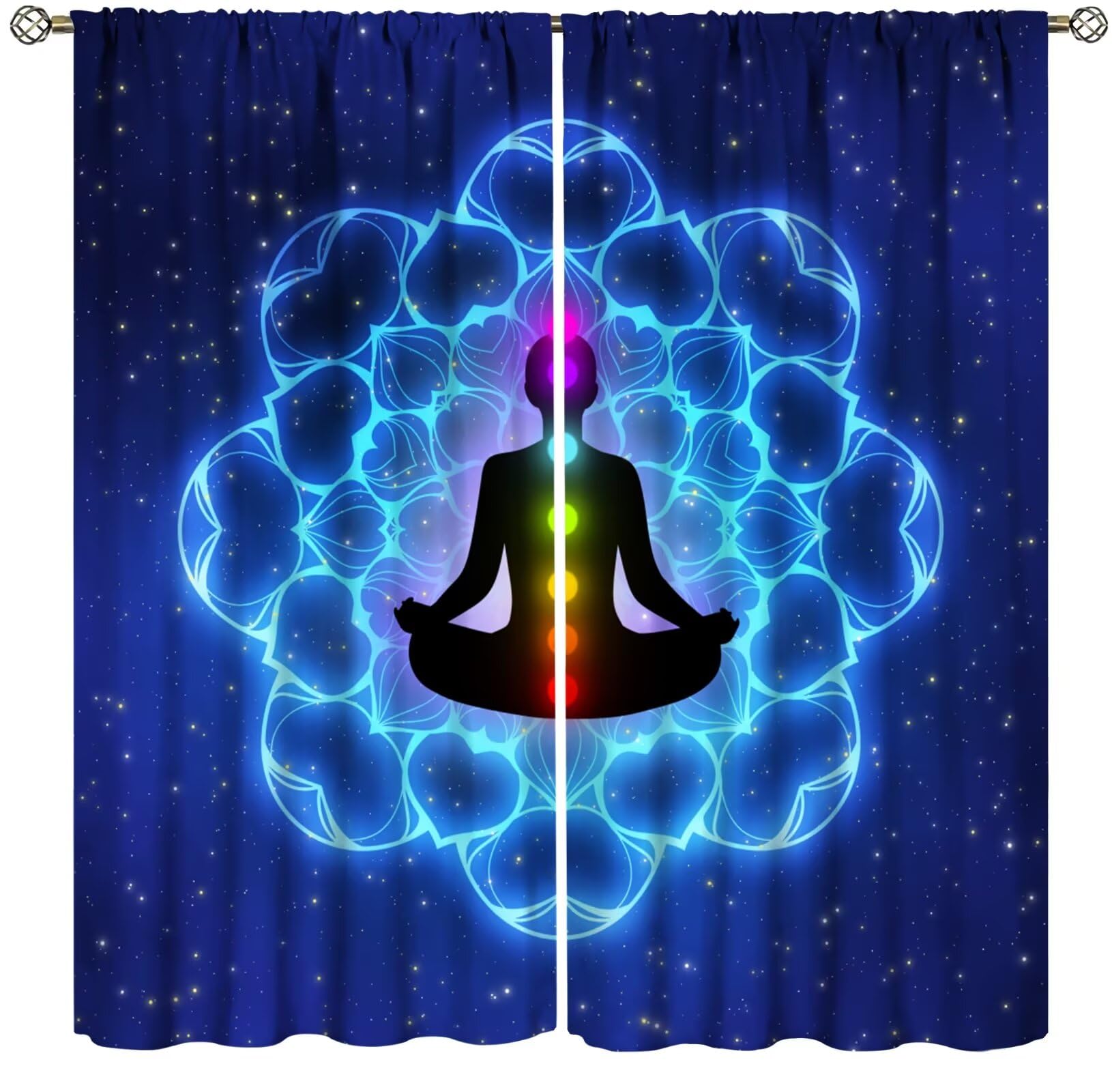 ZhiRain Seven Chakra Curtains Hippie Yoga Meditation Boho Mandala Galaxy Curtain with Rod Pocket for Bedroom Living Room Home Decor Drapes Window Treatments 2 Panels Set 42" W X 45" L