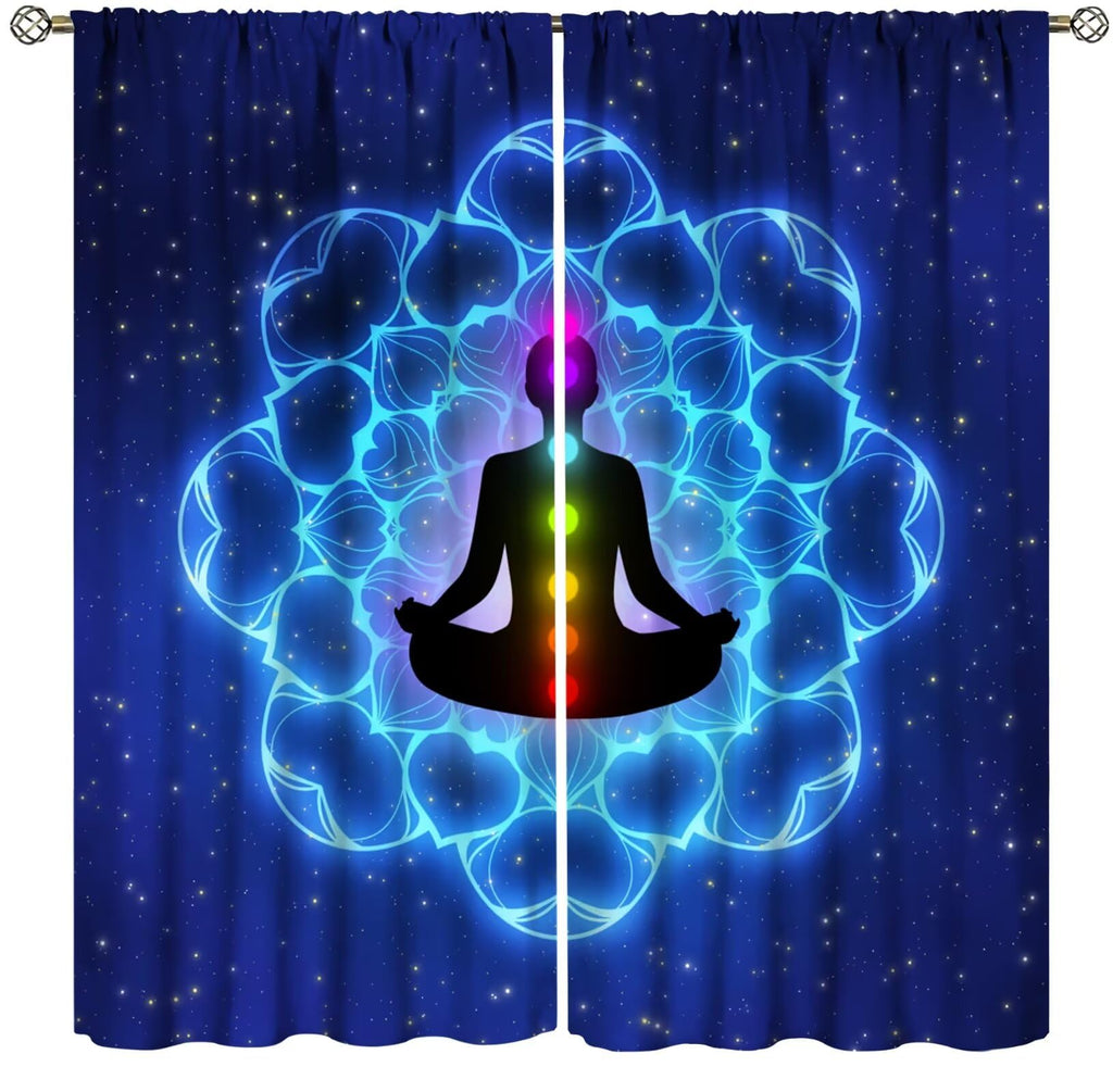 ZhiRain Seven Chakra Curtains Hippie Yoga Meditation Boho Mandala Galaxy Curtain with Rod Pocket for Bedroom Living Room Home Decor Drapes Window Treatments 2 Panels Set 42" W X 45" L