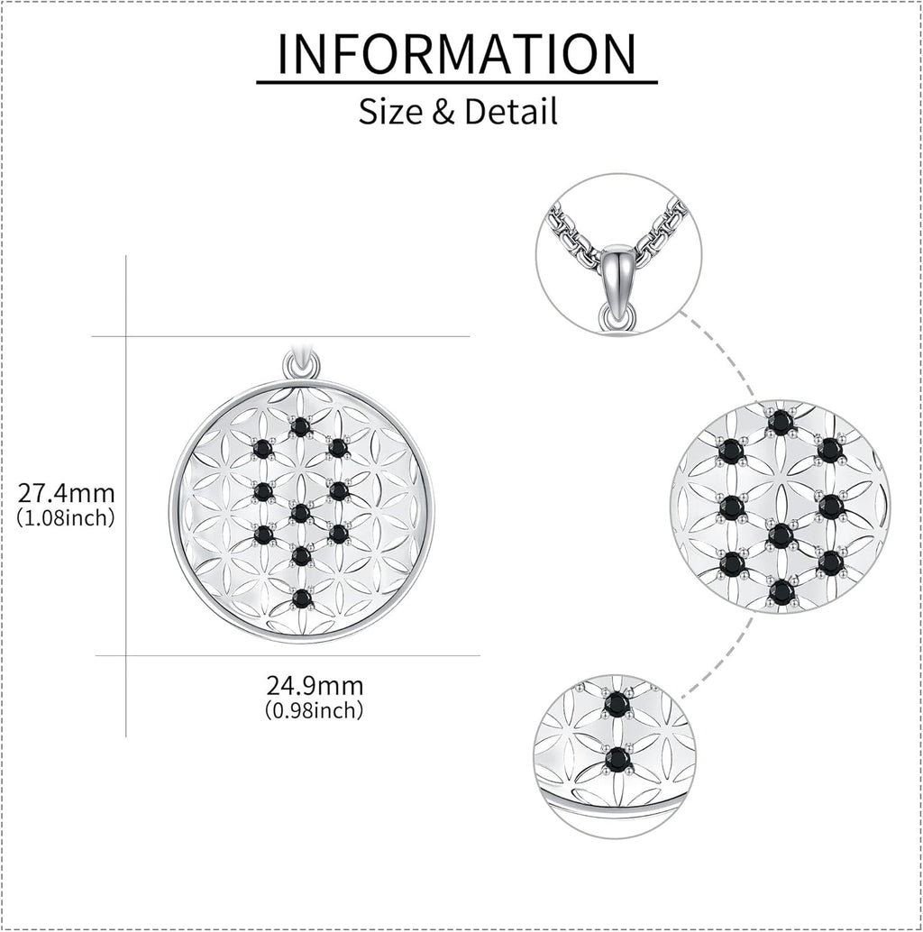 HUKKUN Blume des Lebens Halskette Sterling Silber Heilige Geometrie Halskette Blume des Lebens Schmuck Geschenk für Männer