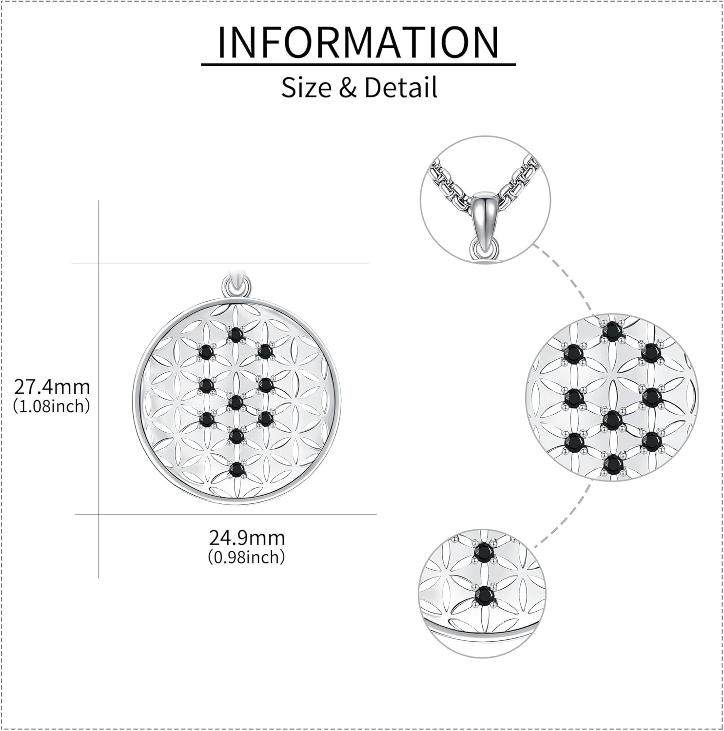 HUKKUN Blume des Lebens Halskette Sterling Silber Heilige Geometrie Halskette Blume des Lebens Schmuck Geschenk für Männer