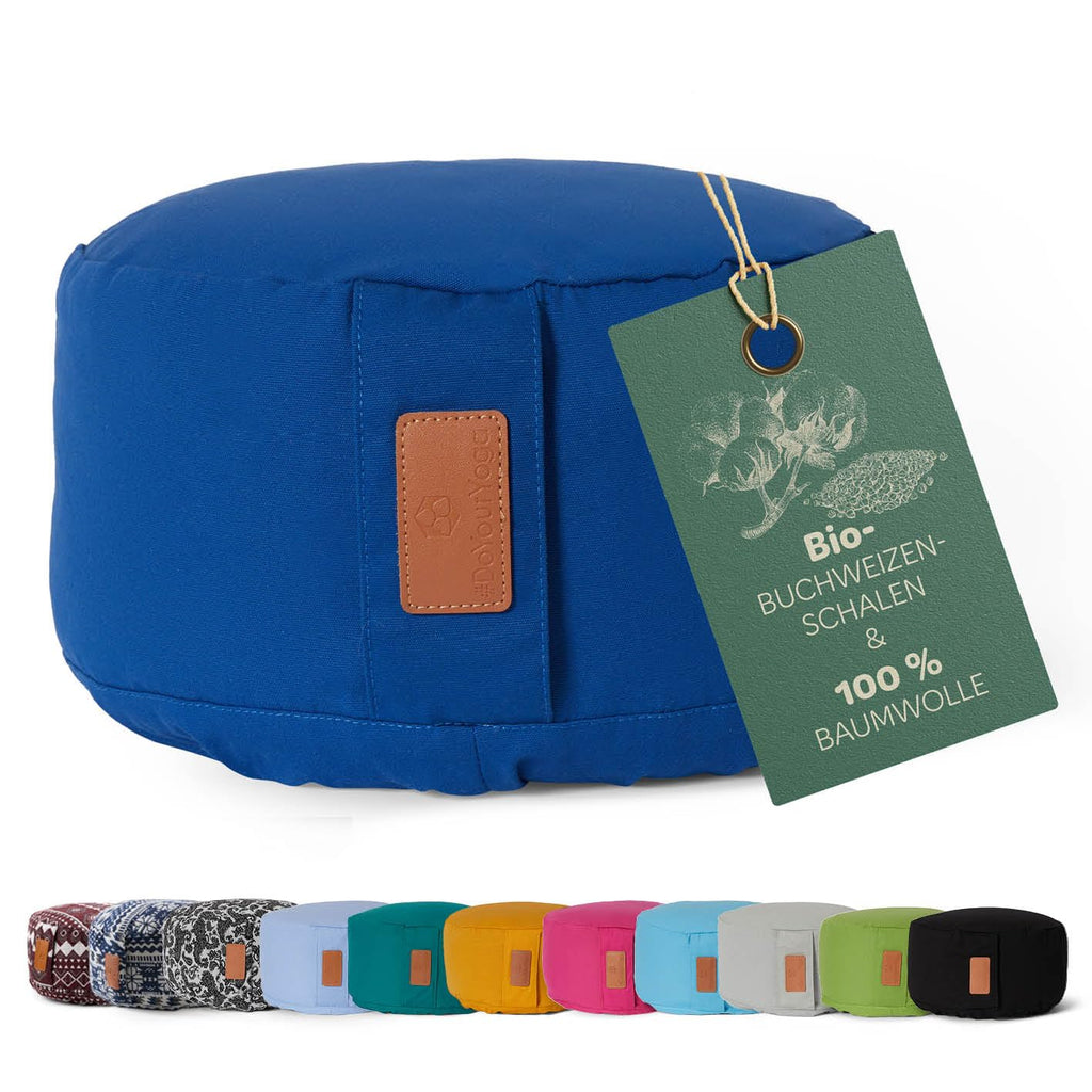 rundes Yogabolster 30cm x 15cm | Waschbarer Bezug |gefüllt mit Bio-Dinkelspelz (KBA) oder Bio-Buchweizenschalen (KBA) | Yoga Kissen für Yin Yoga & Meditation