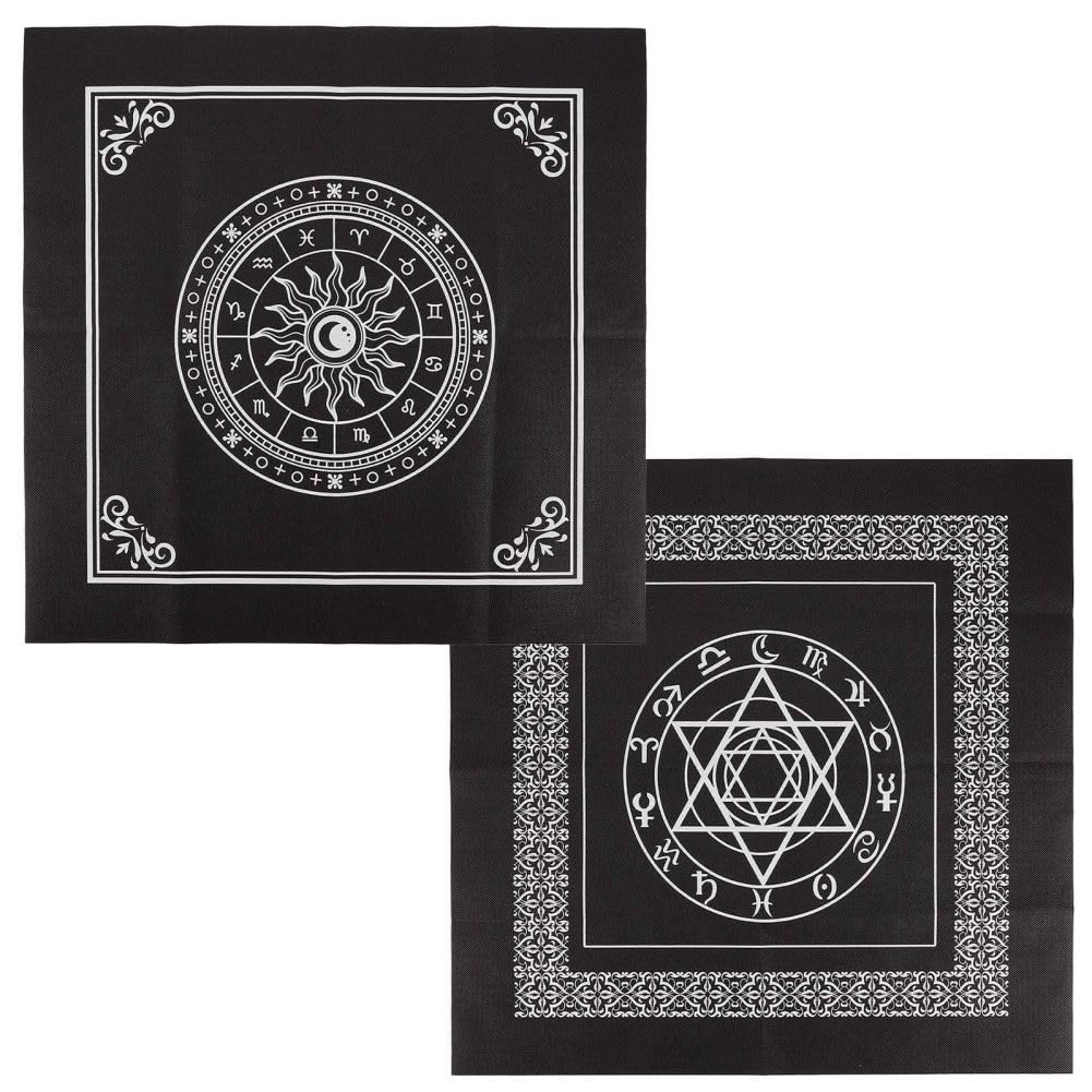 CREATCABIN Altartuch Mond Sonne Stern Pentagramm Himmlisches Tarot-Deck Spiritueller Wandteppich Tischdecke Macht Heiliges Tuch Astrologie Für Wahrsagen Premium-Hexereizubehör Pagan 19.29x19.29 cm